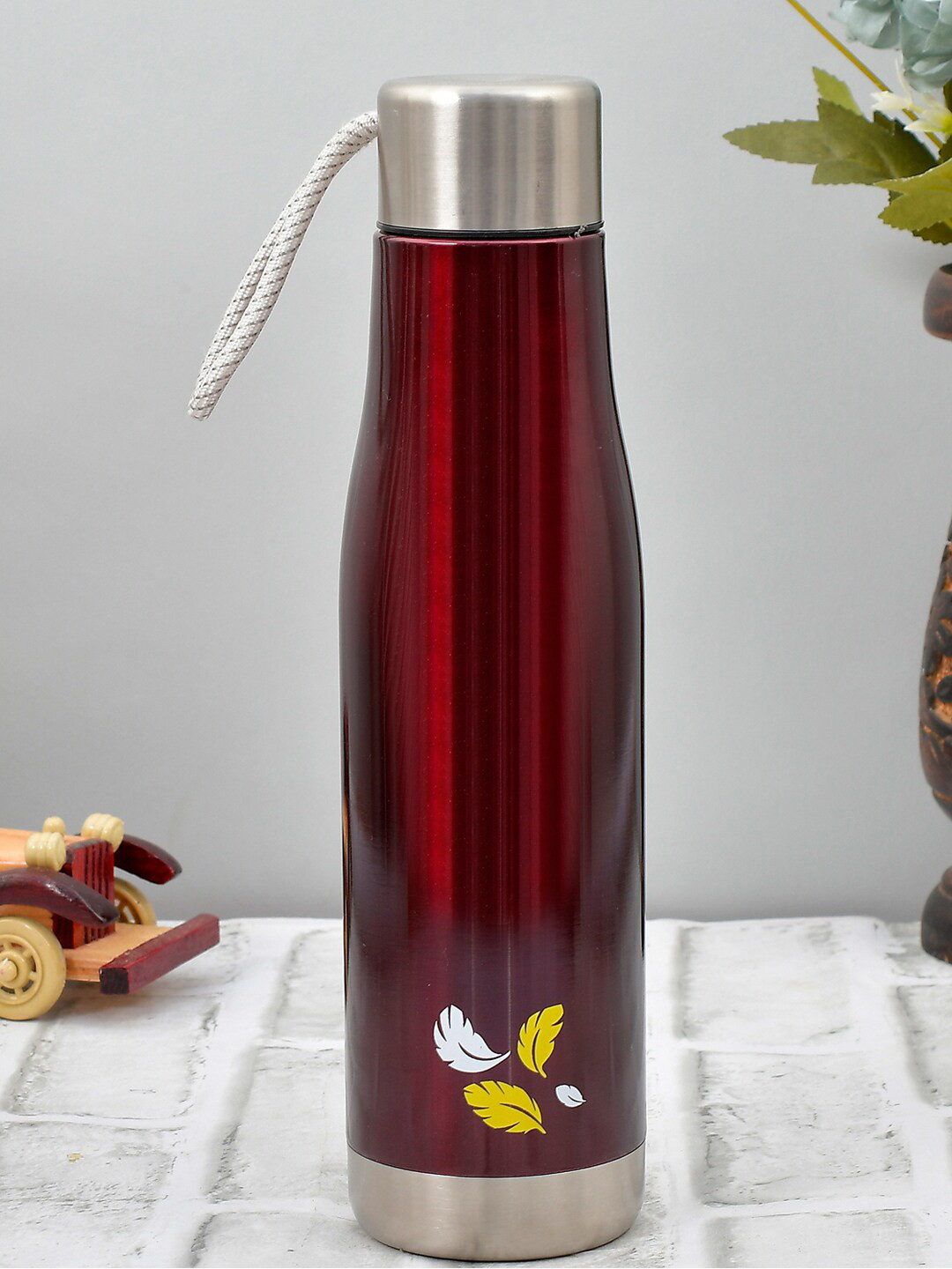 Kuber Industries Maroon Tropical Stainless Steel Carrying Loop Flask - 500ml