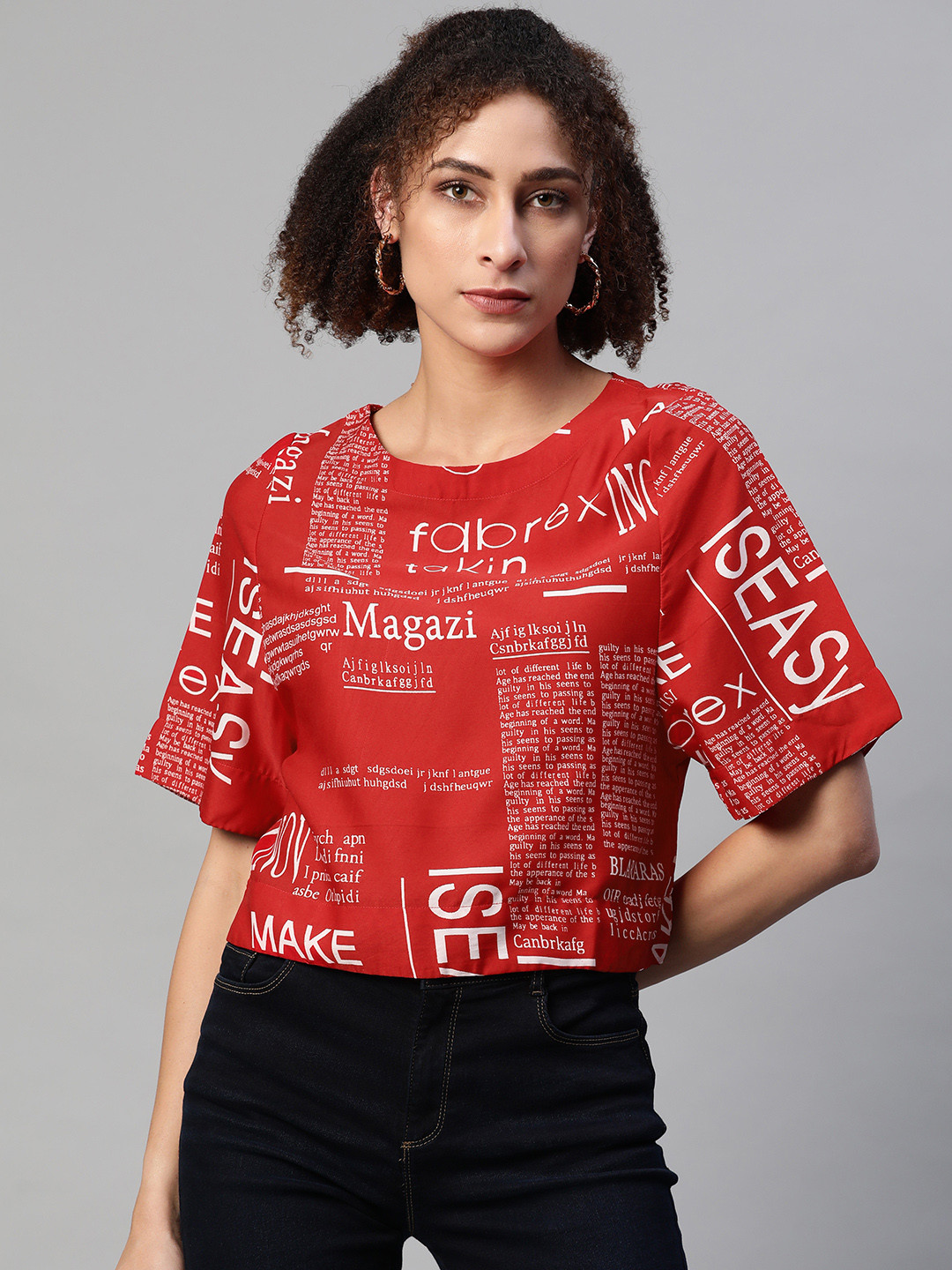 VARUSHKA Red Crepe Boxy Crop Top