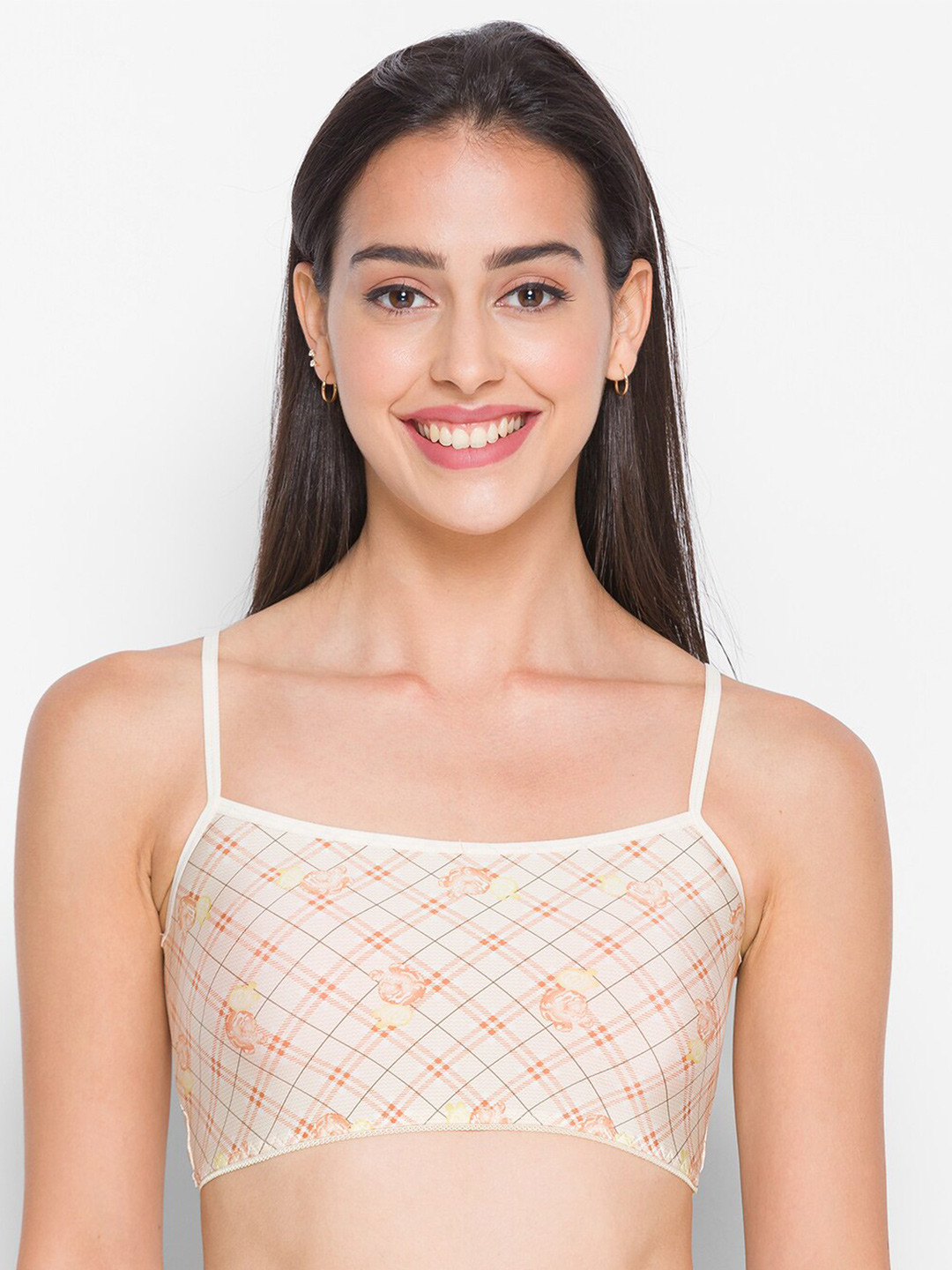 Candyskin Off White & Orange Geometric Beginners Full Coverage Bra