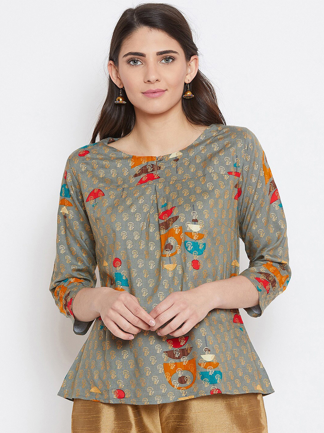 Bitterlime Grey & Red A-Line Top