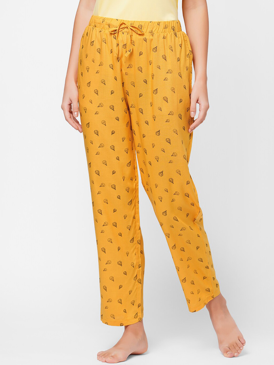 SOIE Women Mustard Super-soft Rayon Printed Lounge Pants