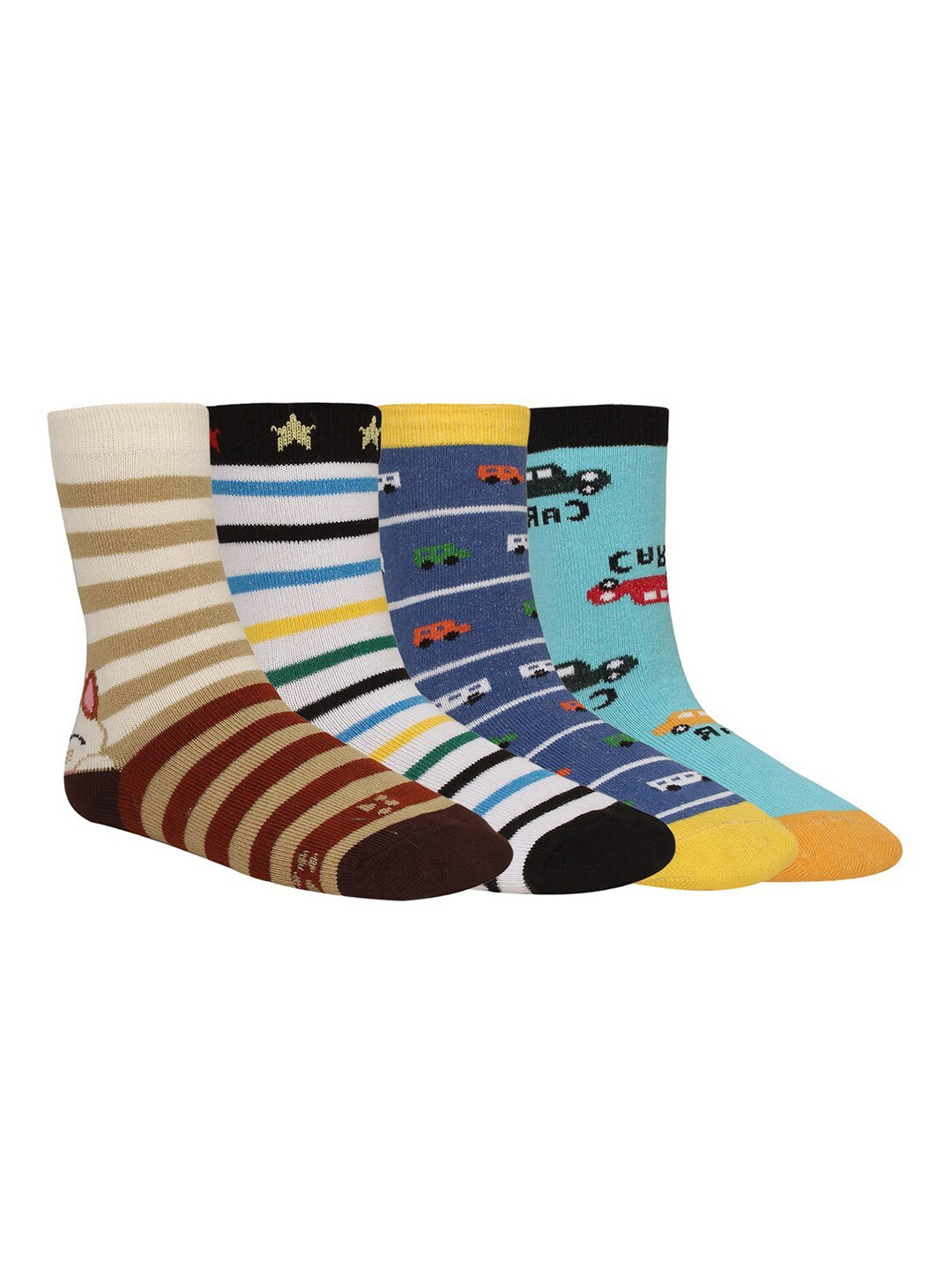 Creature Unisex Kids Pack of 4 Printed Multicolored Cotton Socks
