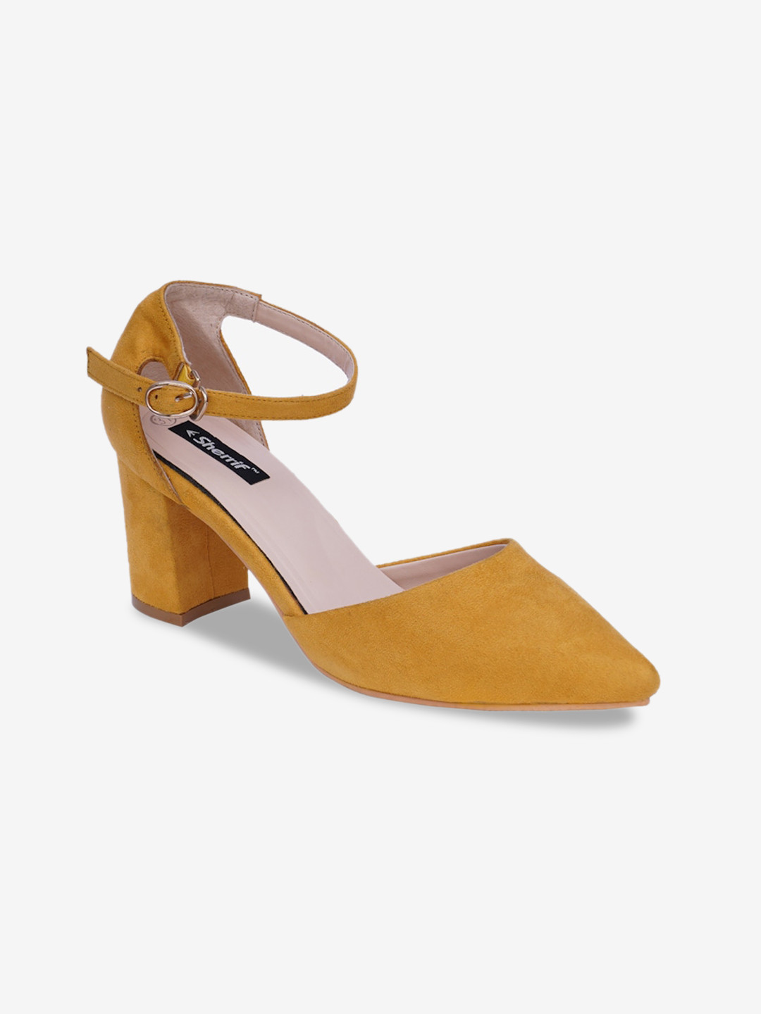 Sherrif Shoes Women Yellow Velvet Block Heels