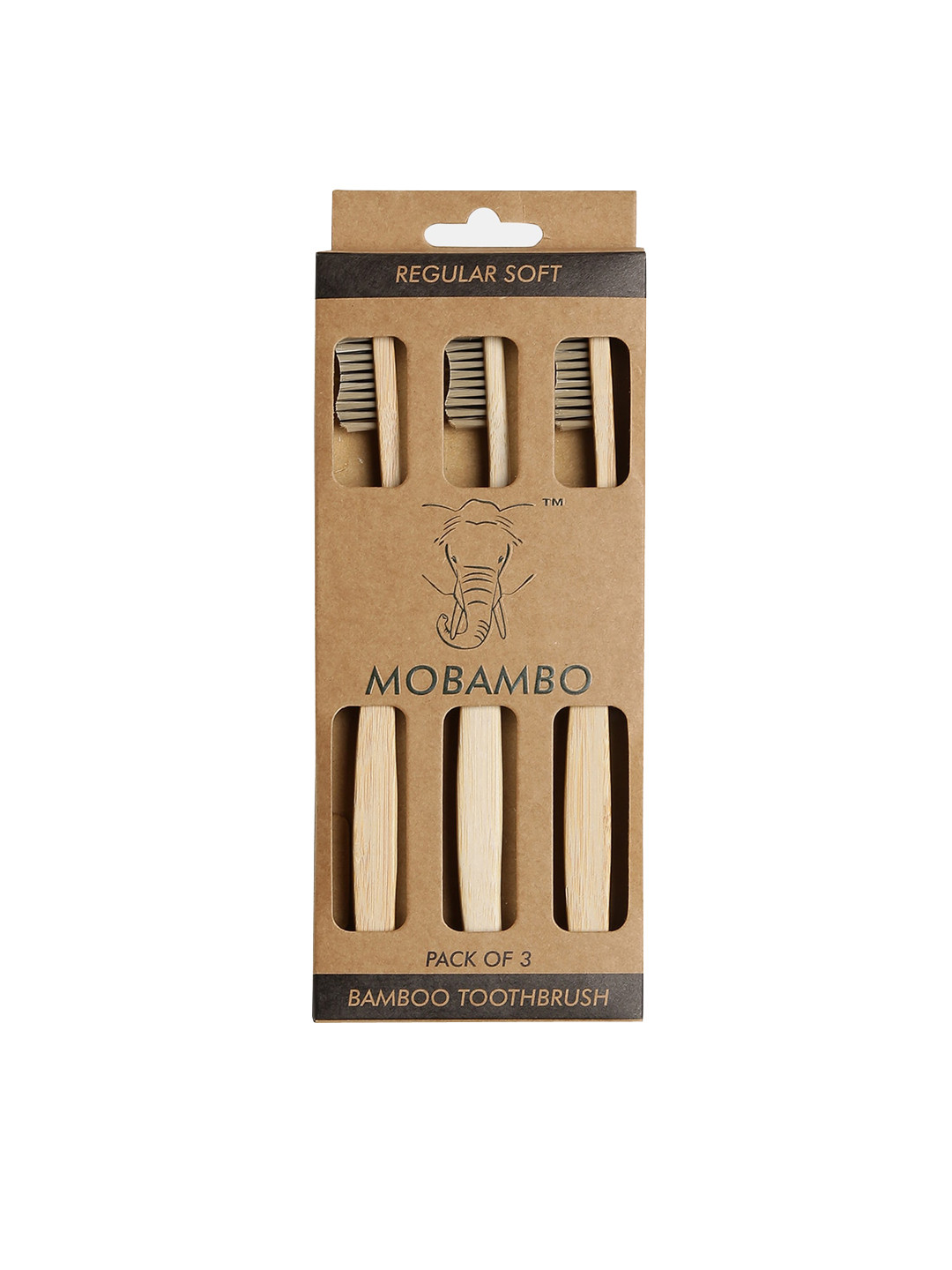 MOBAMBO Brown Set of 3 Regular Handle Soft Bamboo Toothbrushes