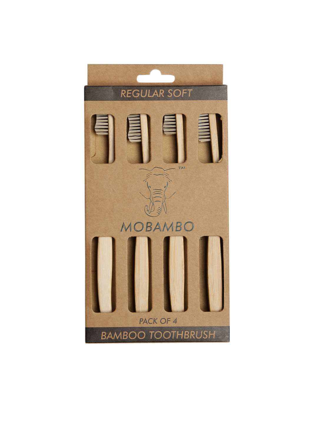 MOBAMBO Brown Set of 4 Regular Soft Bamboo Toothbrushes