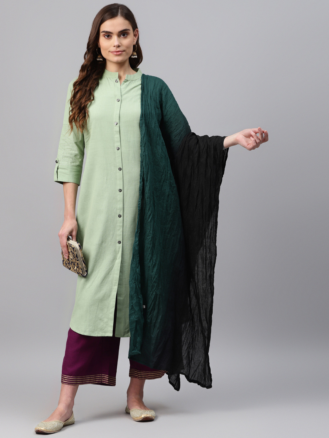 Rangriti Women Green Solid Dupatta