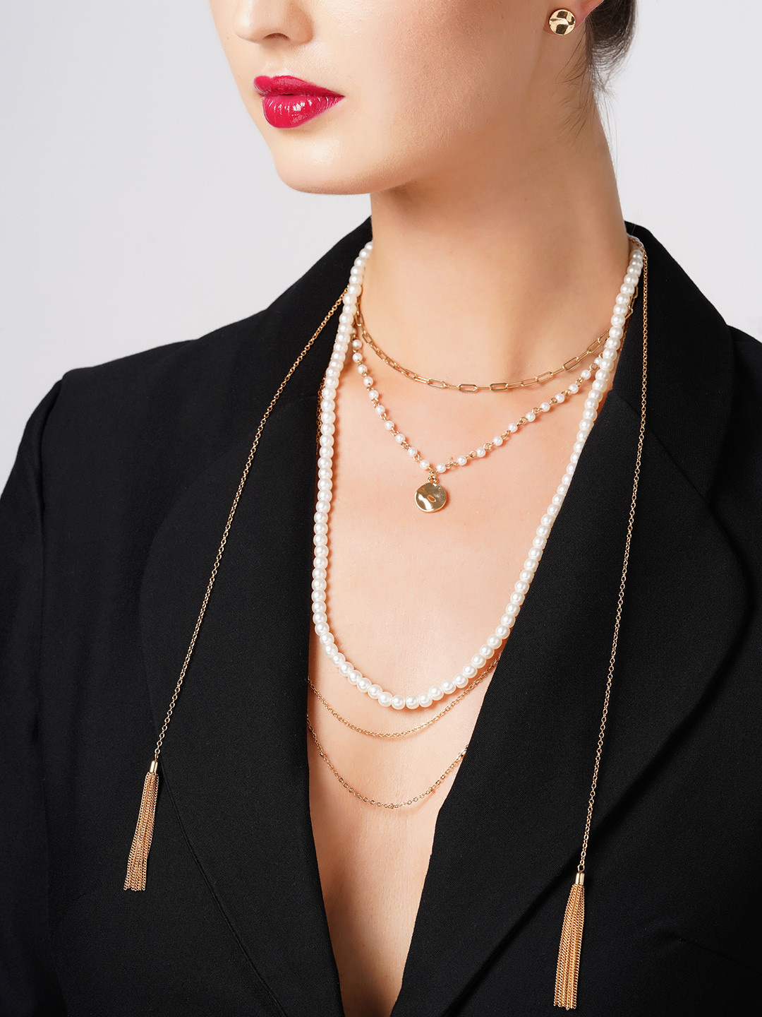 AMI Gold-Toned & White Gold-Plated Layered Necklace