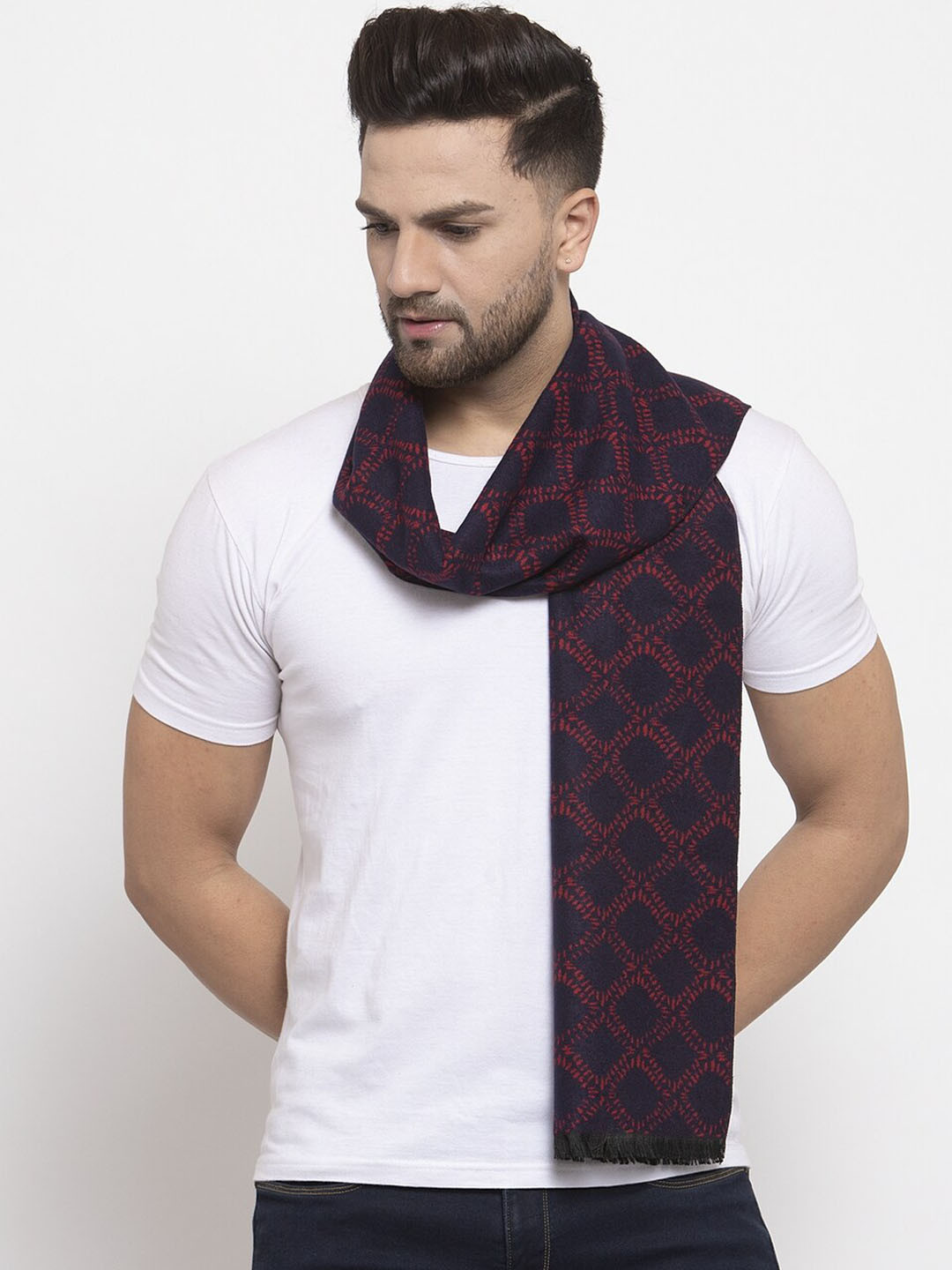 Calvadoss Men Navy Blue & Pink Printed Premium Muffler