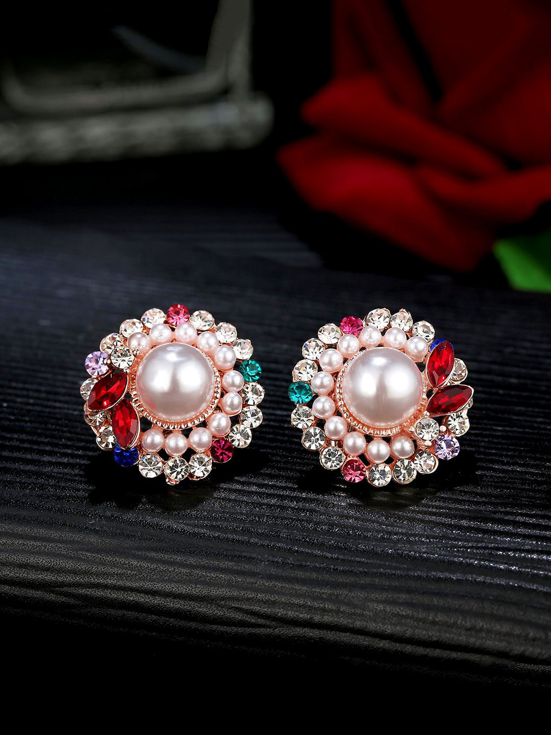 Yellow Chimes Multicoloured Circular Studs Earrings