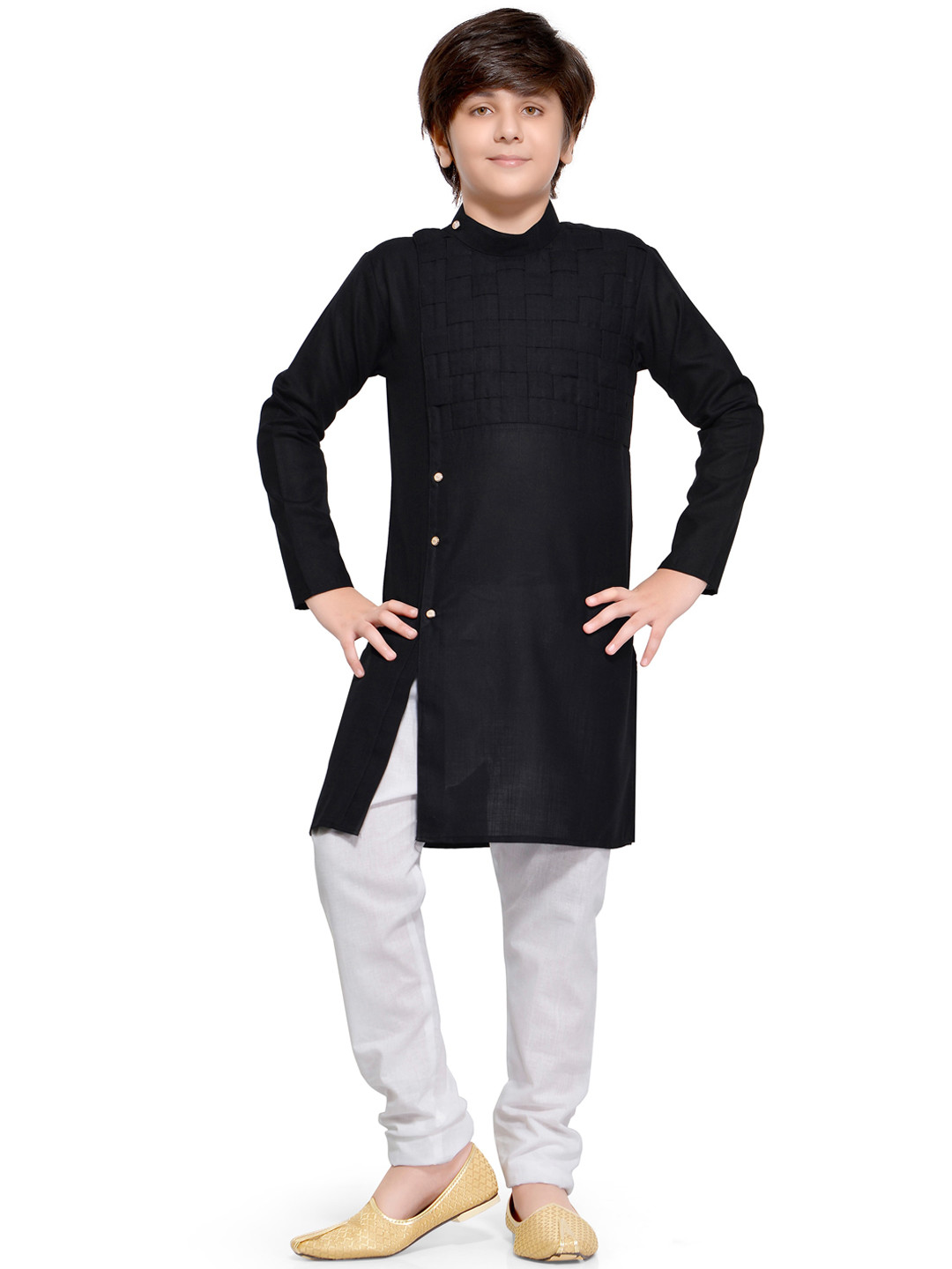 Jeetethnics Boys Black Angrakha Kurta with Pyjamas
