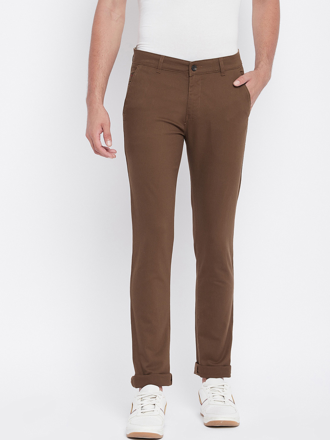 Crimsoune Club Men Brown Slim Fit Cotton Trousers