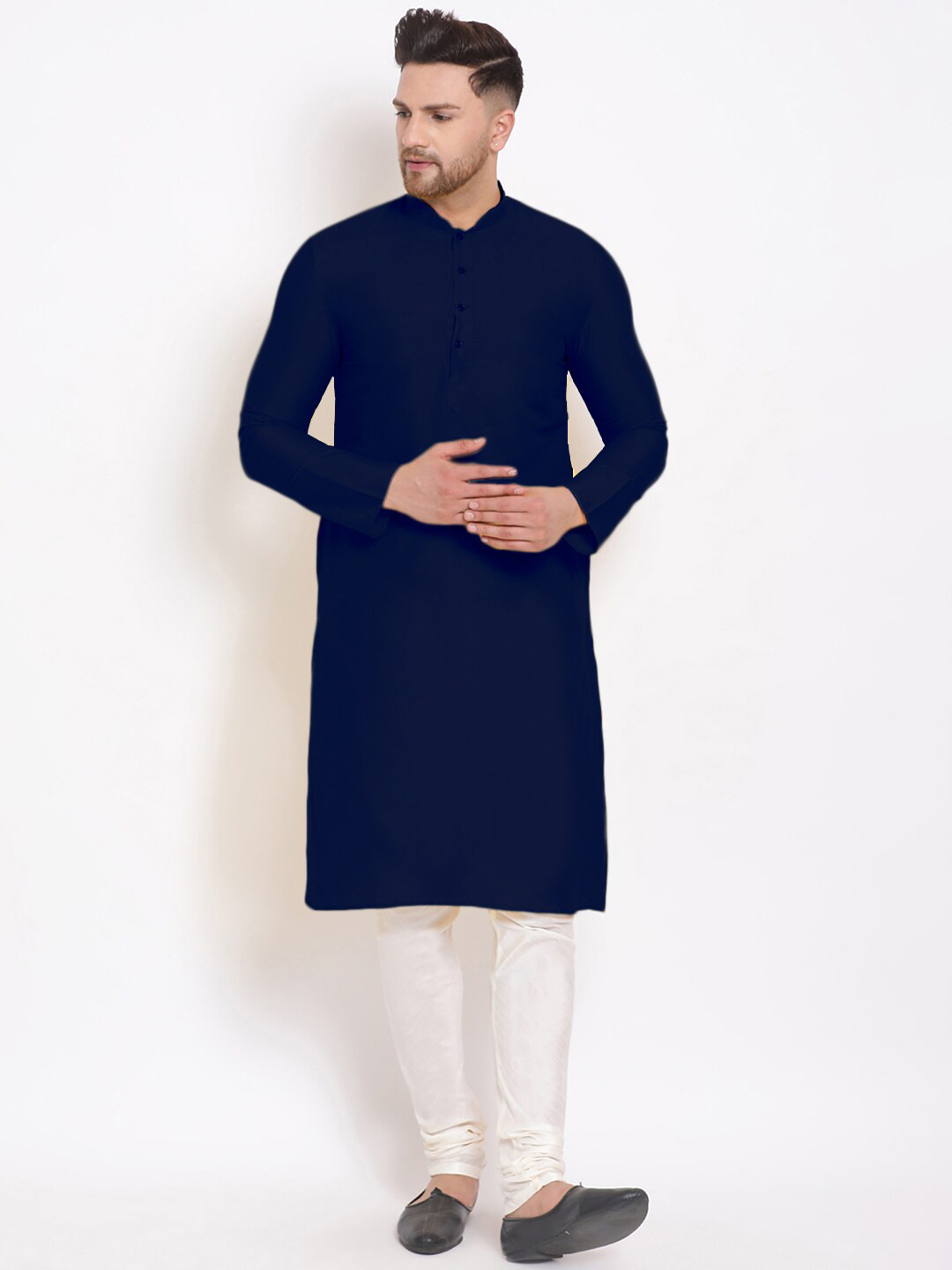 Here&Now X Sanwara  Men Blue Thread Work Pastels Kurta