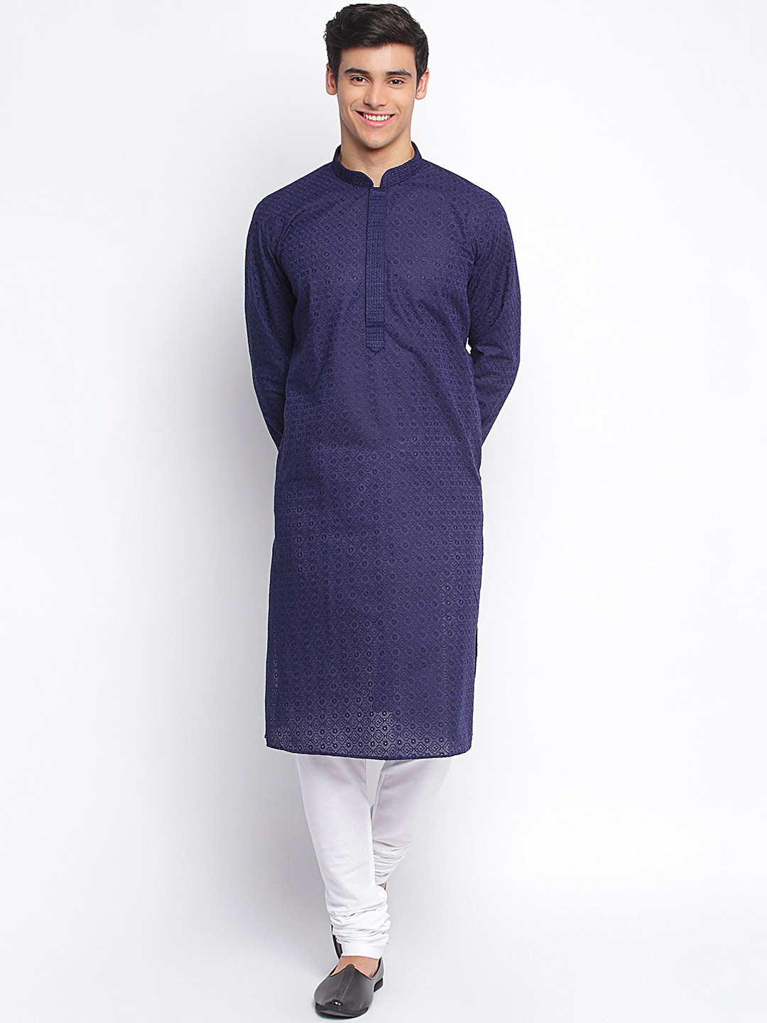 Here&Now X Sanwara  Men Blue Thread Work Pastels Kurta