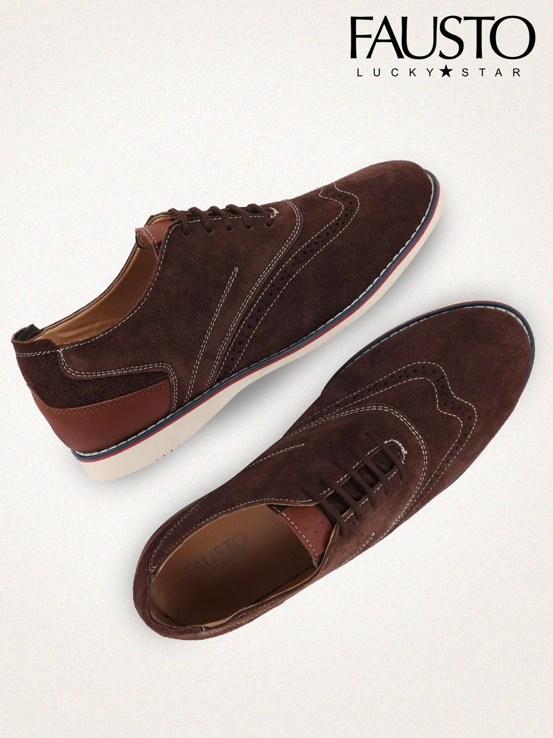 FAUSTO Men Brown Suede Oxfords