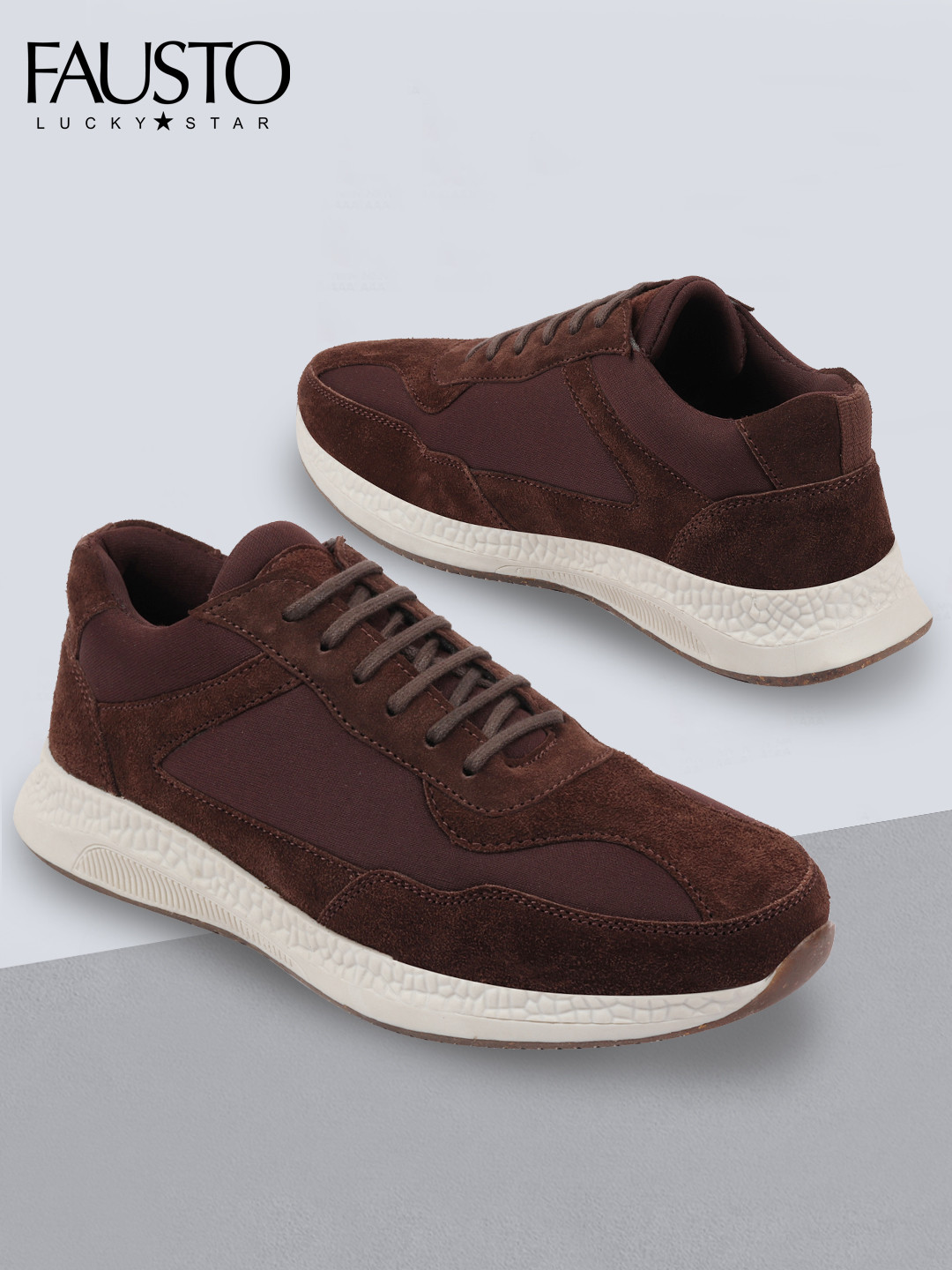 FAUSTO Men Brown Suede Sneakers
