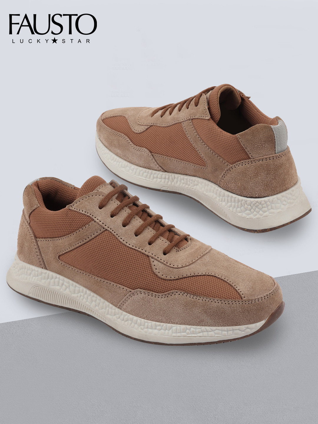 FAUSTO Men Brown Colourblocked Suede Sneakers