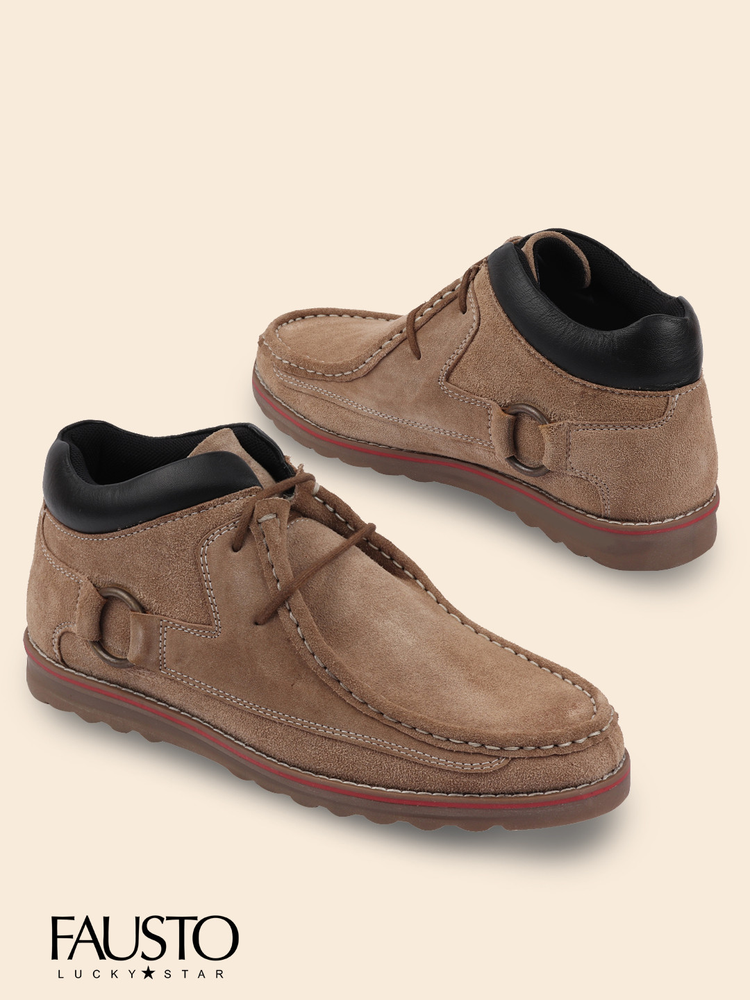 FAUSTO Men Brown Mid Ankle Textured Suede Derbys