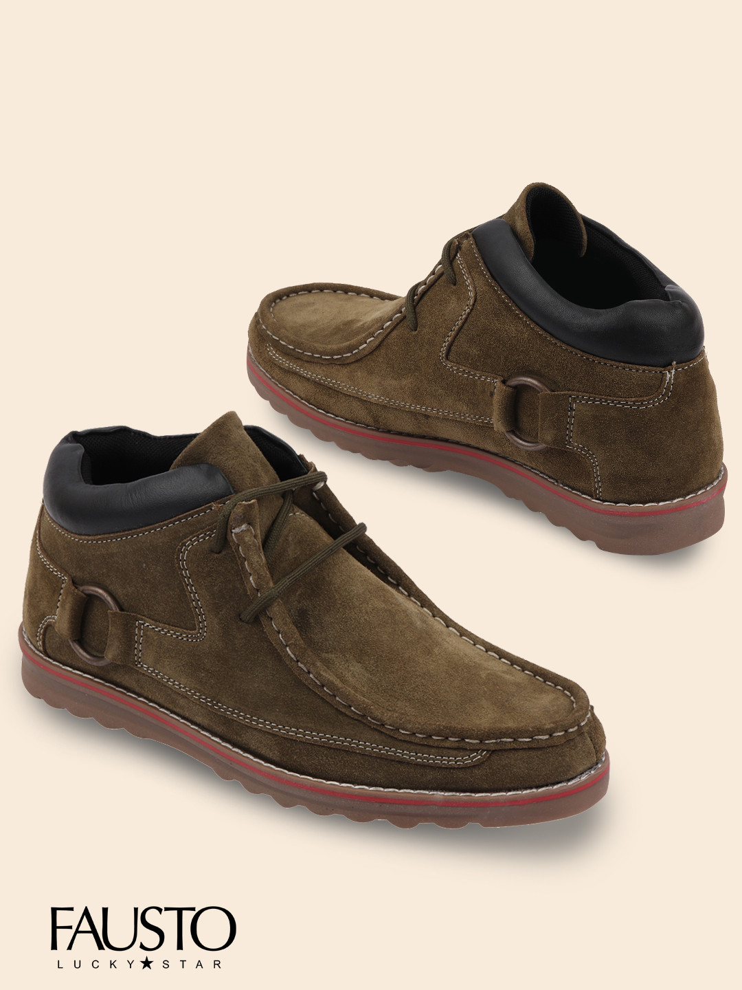FAUSTO Men Olive Green Suede Derbys