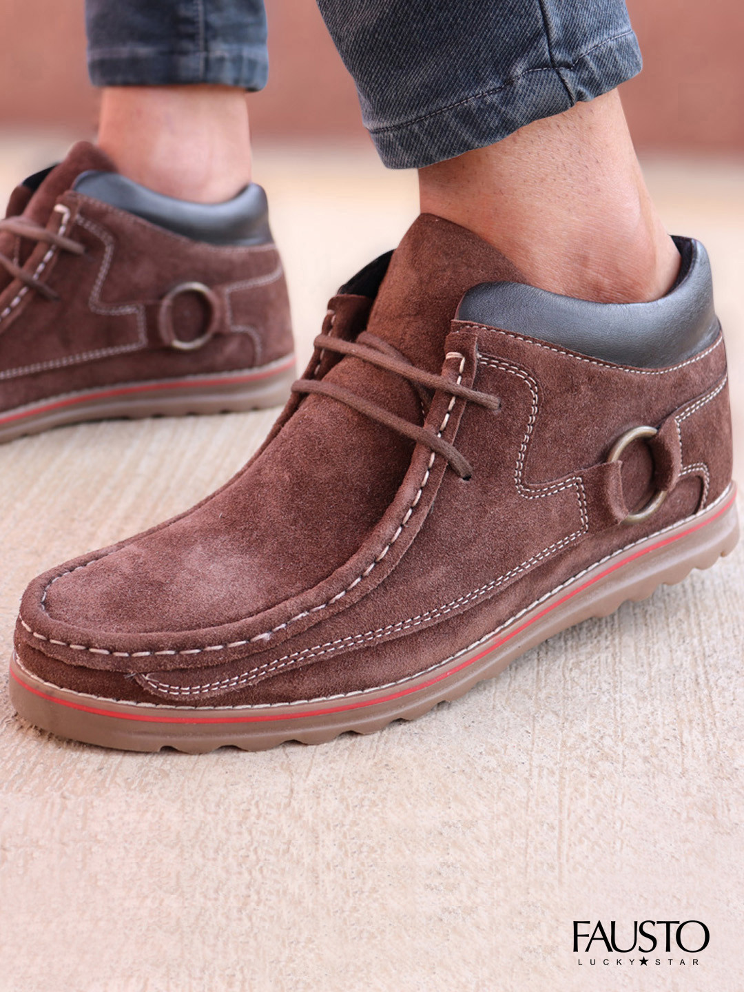 FAUSTO Men Brown Textured Mid Ankle Suede Derbys