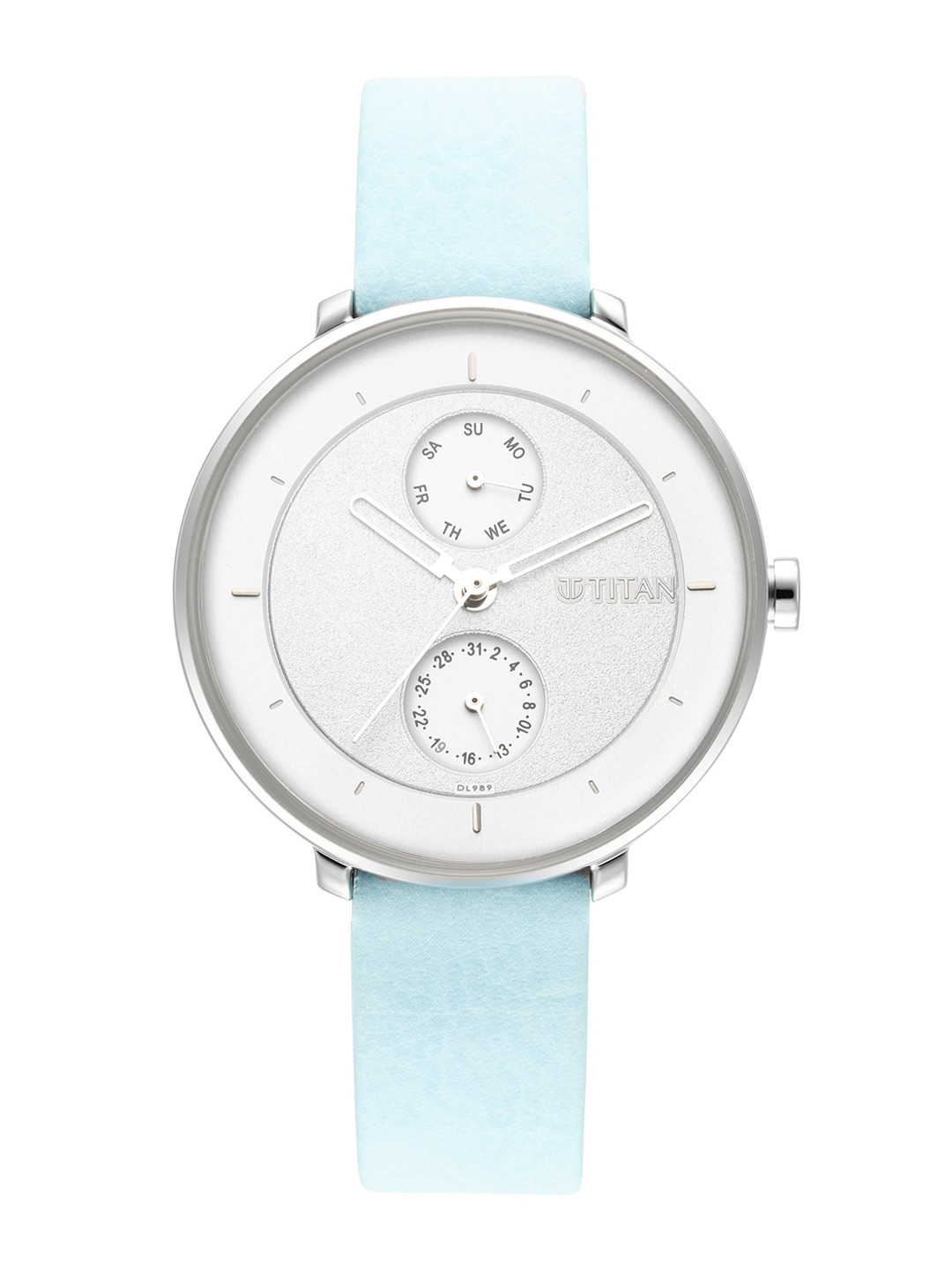 Titan Women Silver-Toned Brass Patterned Dial & Blue Leather Straps Analogue Watch