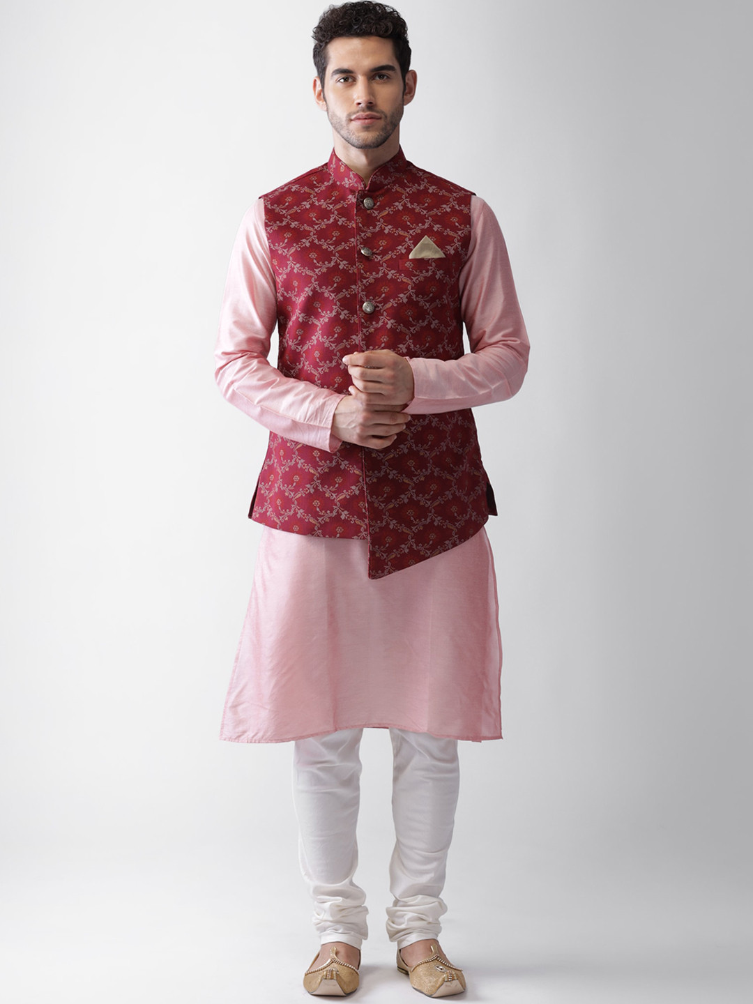 KISAH Men Maroon Regular Kurta with Pyjamas & Jacket