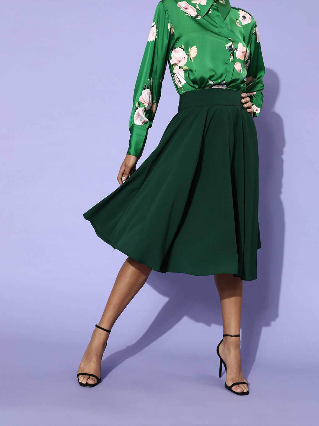 Berrylush Women Green Solid A-line Skirt