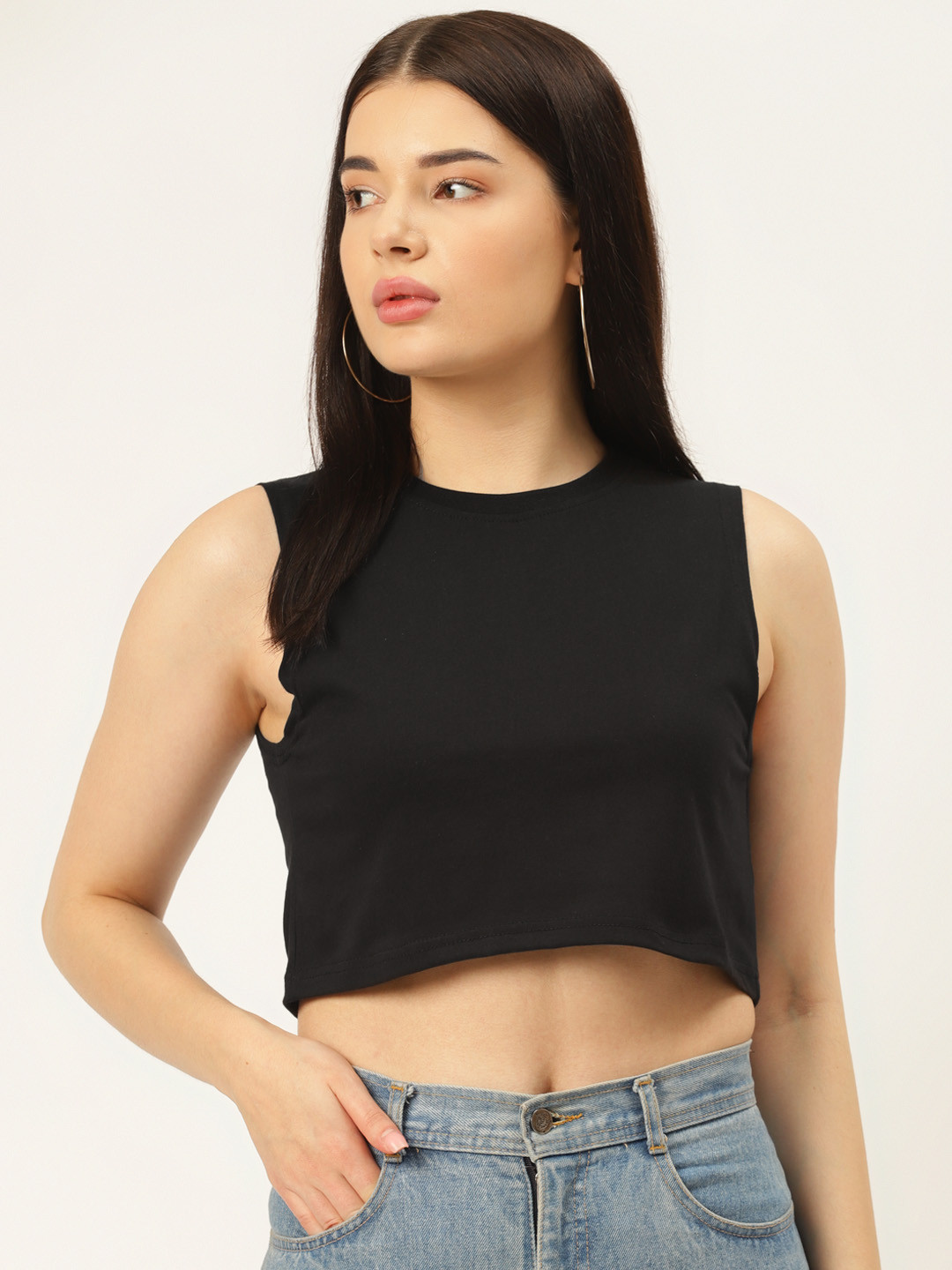 Rodzen Women Black Pure Cotton Slim Fit Pure Cotton T-shirt
