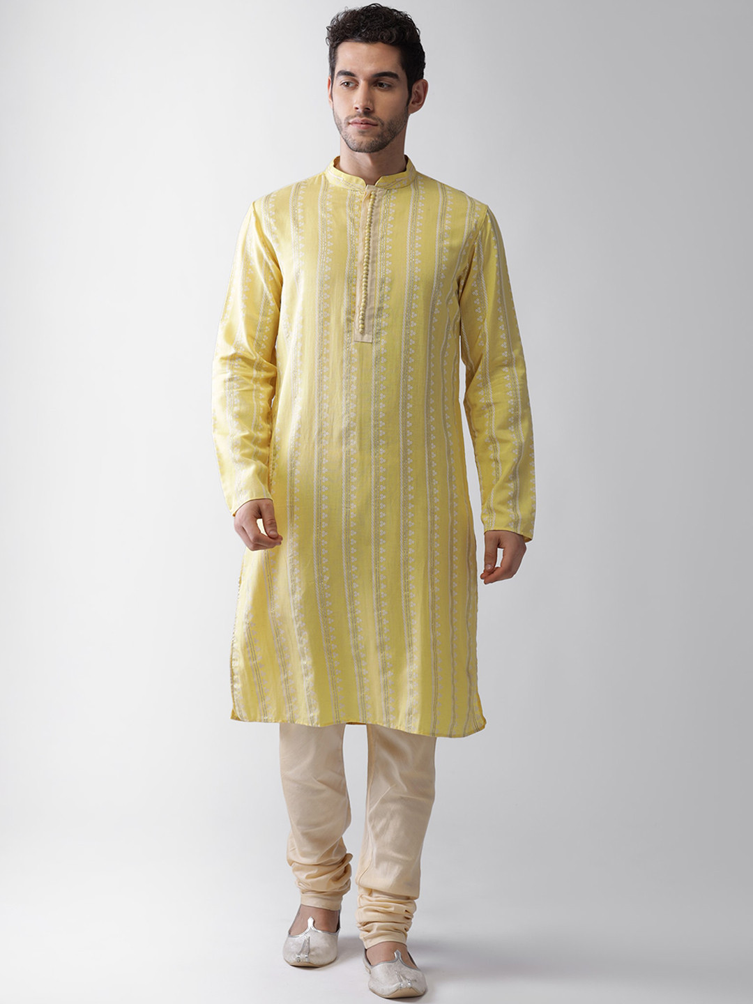 KISAH Men Printed Regular Fit Gundi Buttons Kurta