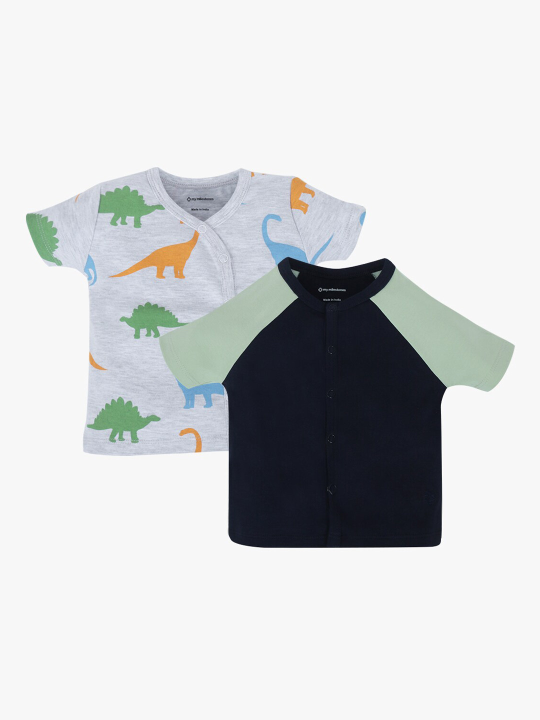 My Milestones Pack Of 2 Infants Boys Grey & Navy Blue Pure Cotton Jhablas