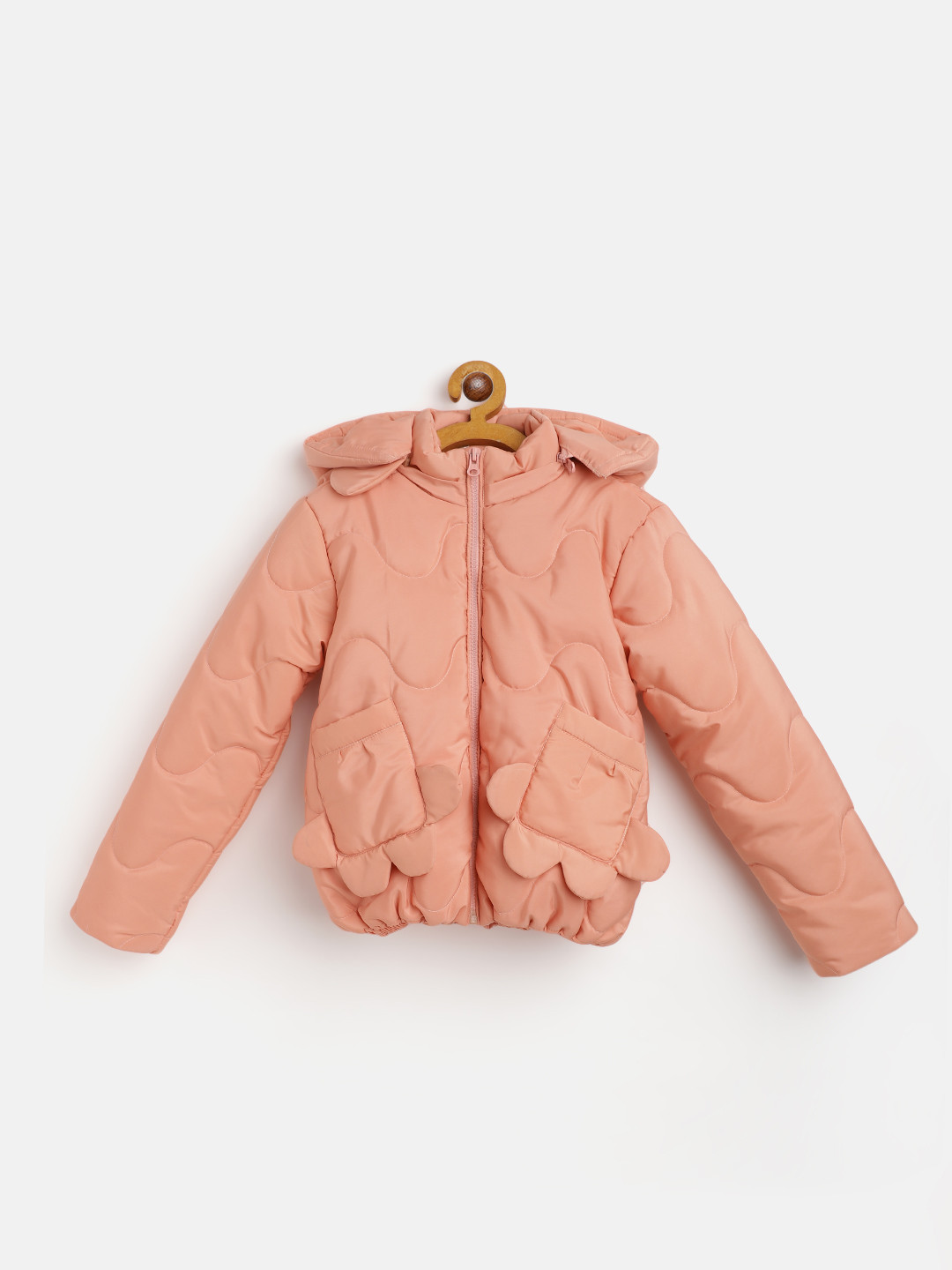 GOJI Girls Peach-Coloured Water Resistant Puffer Jacket with Detachable Hood