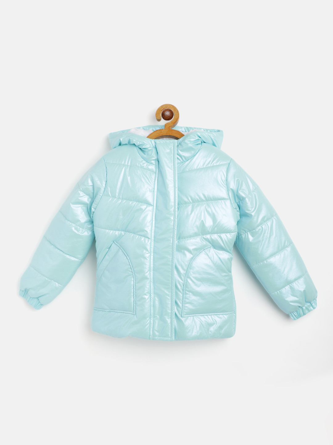 GOJI Girls Blue Water Resistant Sheen Hooded Puffer Jacket