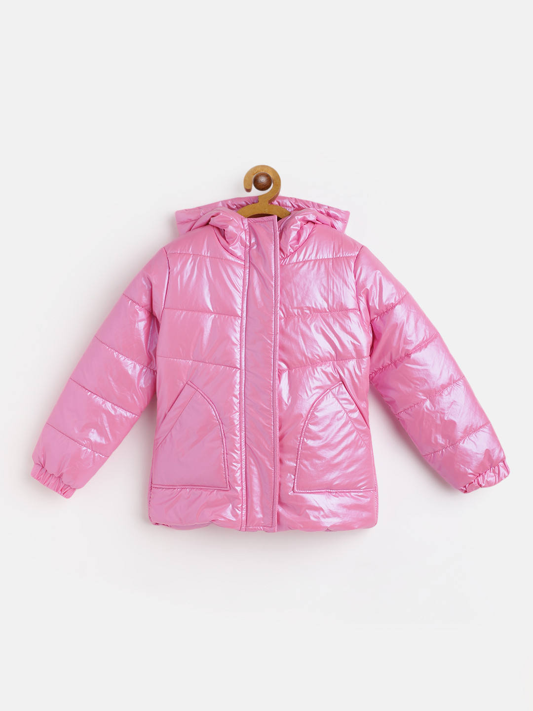 GOJI Girls Pink Water Resistant Sheen Hooded Puffer Jacket