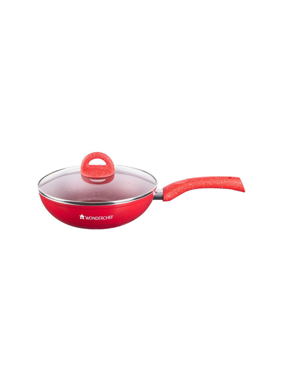 Wonderchef Red & Transparent Granite Aluminium Non-Stick Wok with Glass Lid 2.7L