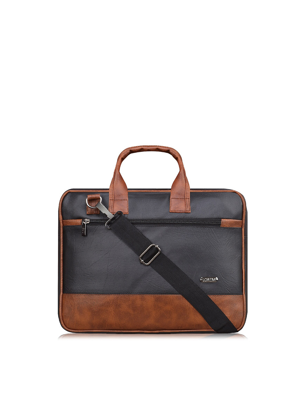 LOREM Unisex Navy Blue & Brown Colourblocked Laptop Bag