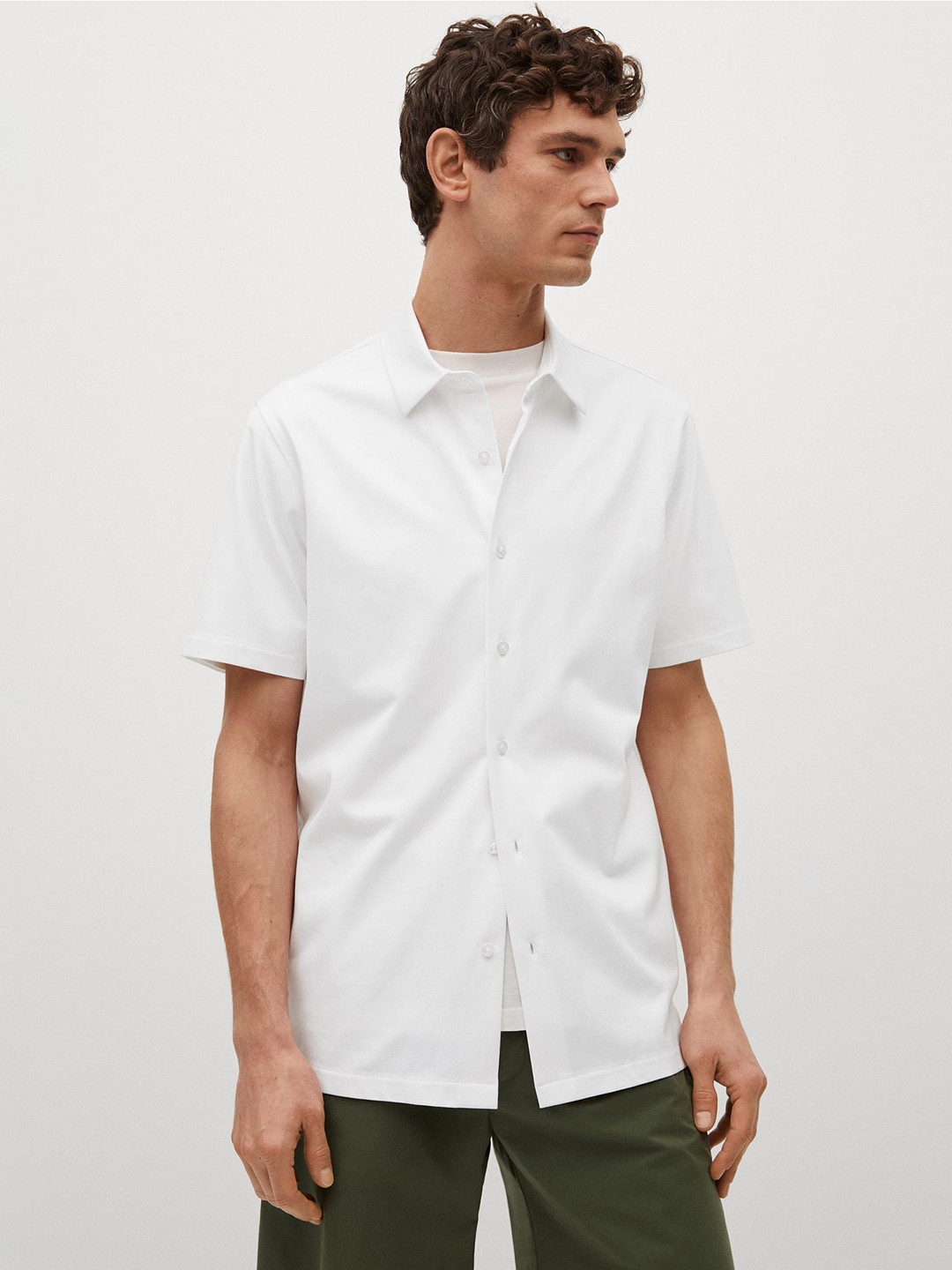 MANGO MAN Men White Solid Casual Shirt