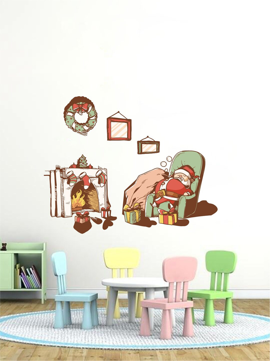 Decal O Decal Green & Brown Santa With Gifts Wall Sticker