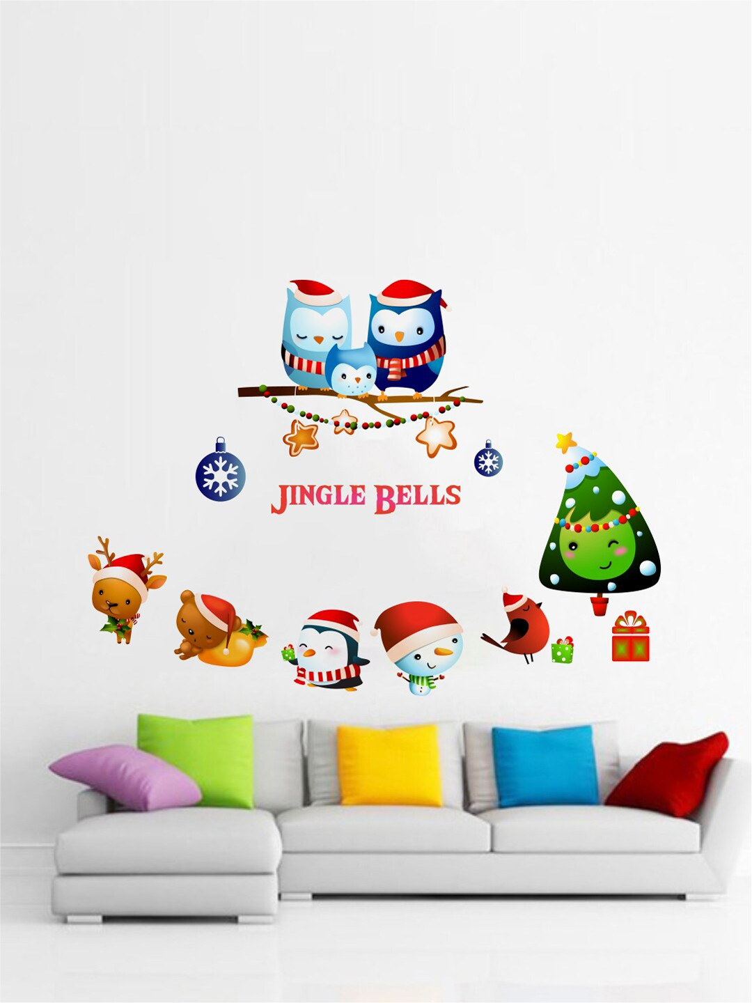 Decal O Decal Red & Blue Jingle Bells With Cute Toys Wall Sticker