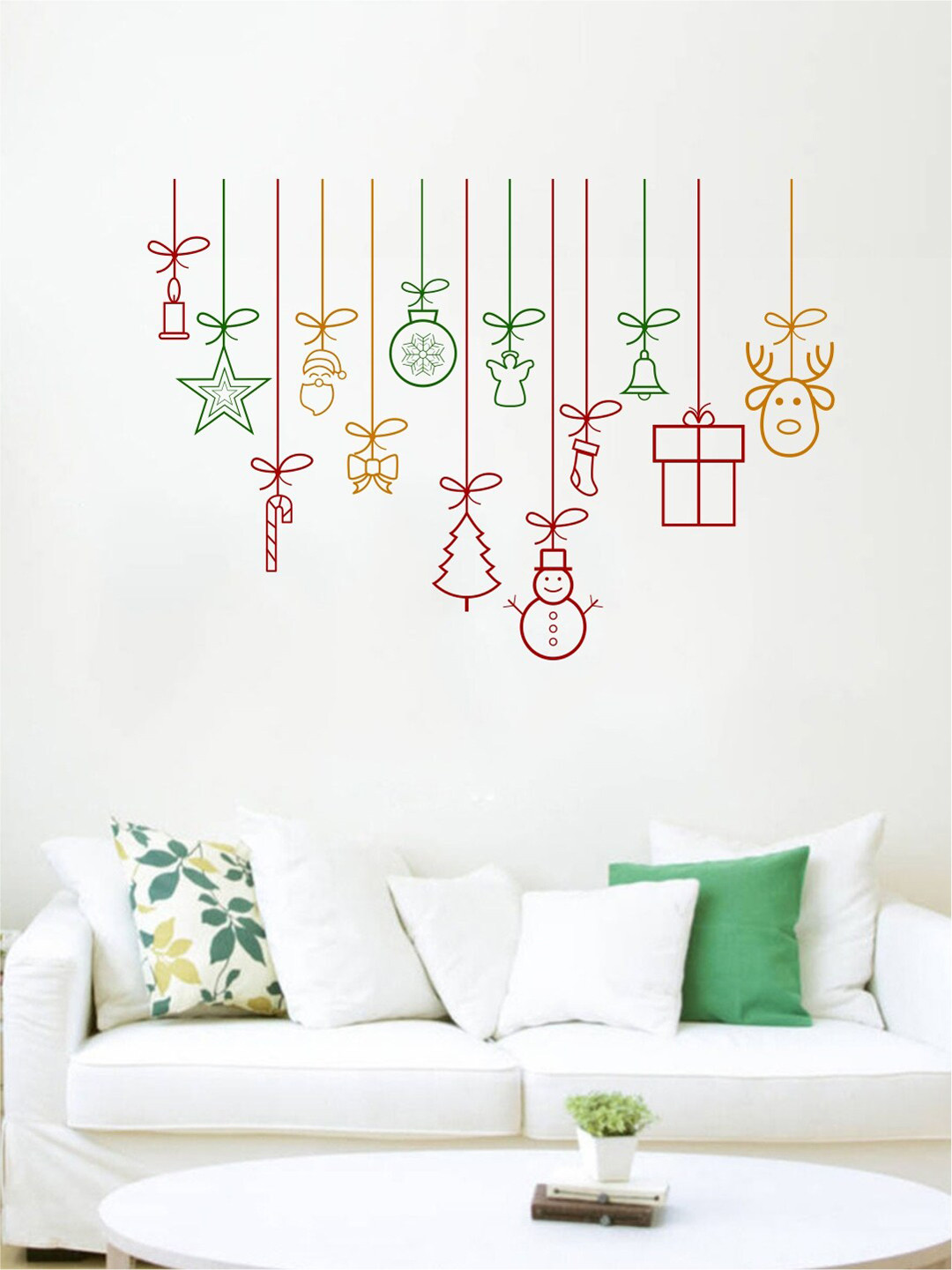 Decal O Decal Red & Green Hanging Gifts Bells Stars Wall Sticker
