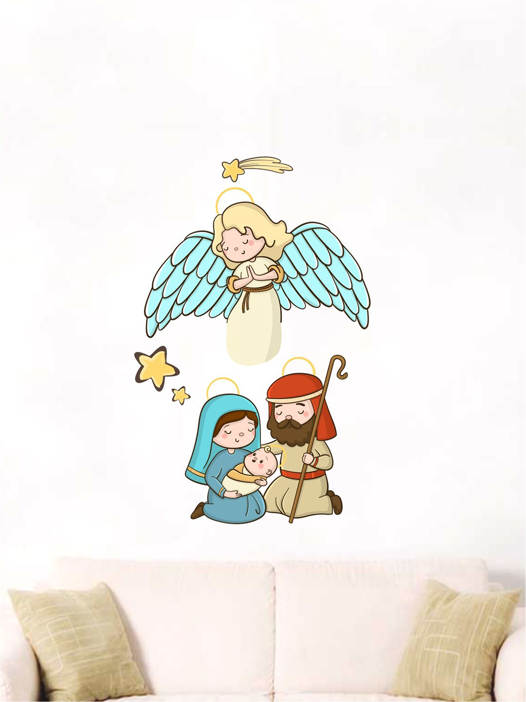 decal O decal Blue & Red Angel With Family Wall Sticker