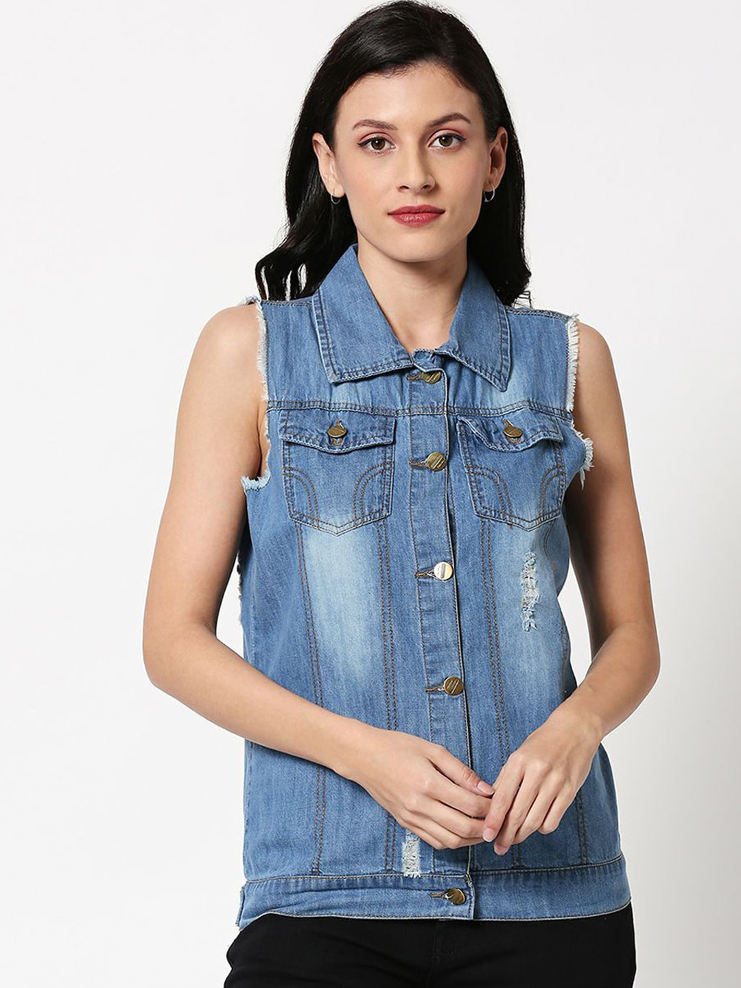 Bewakoof Women Blue Washed Denim Jacket