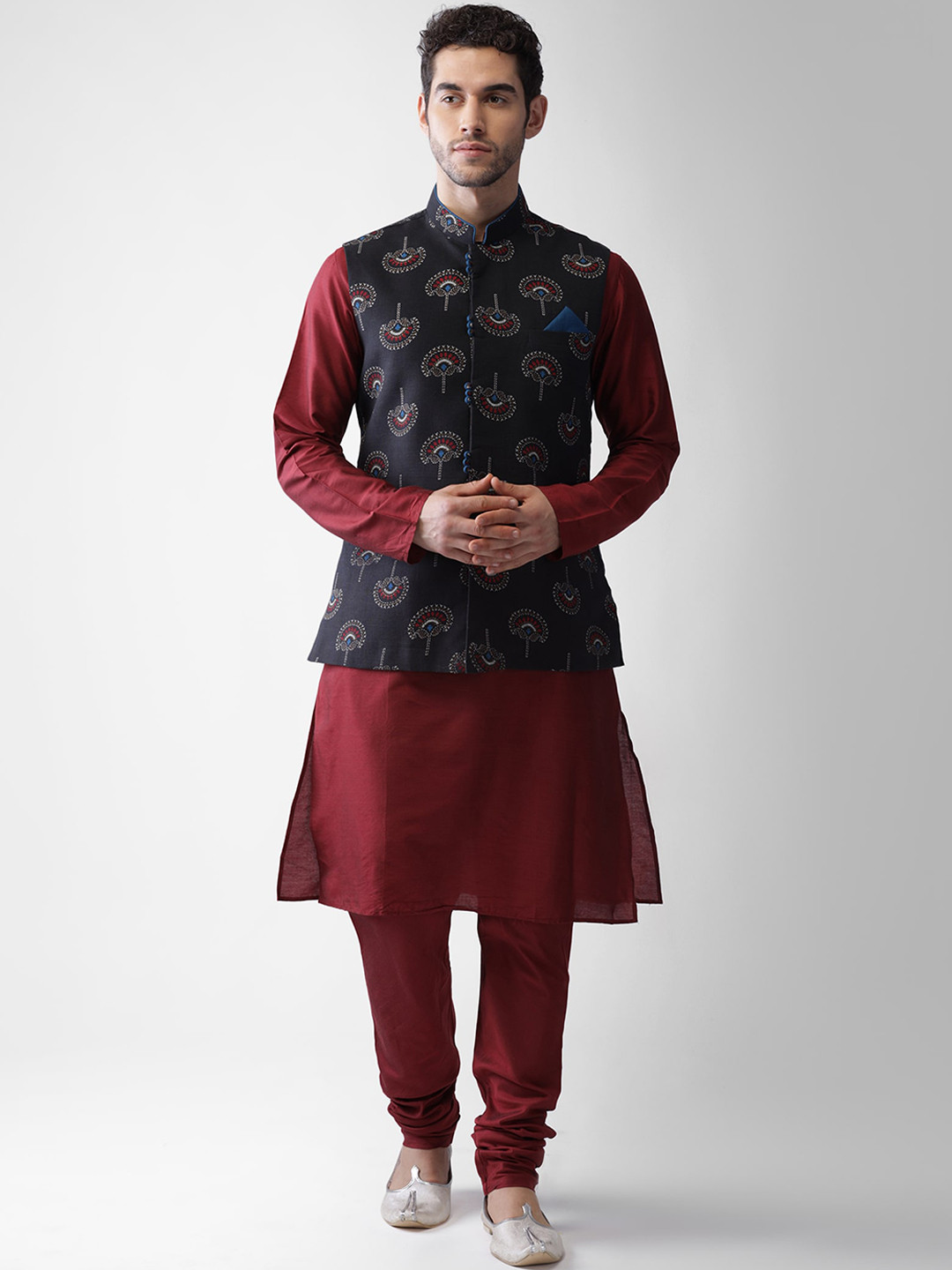KISAH Men Maroon Regular Kurta Pyjamas with Jacket