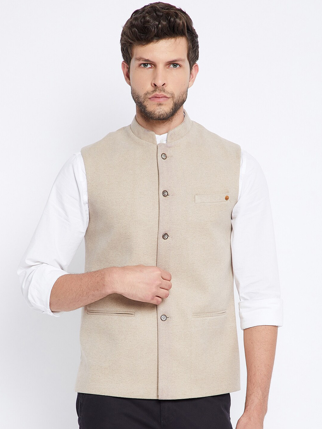 Crimsoune Club Mens Beige Solid Waist Coat