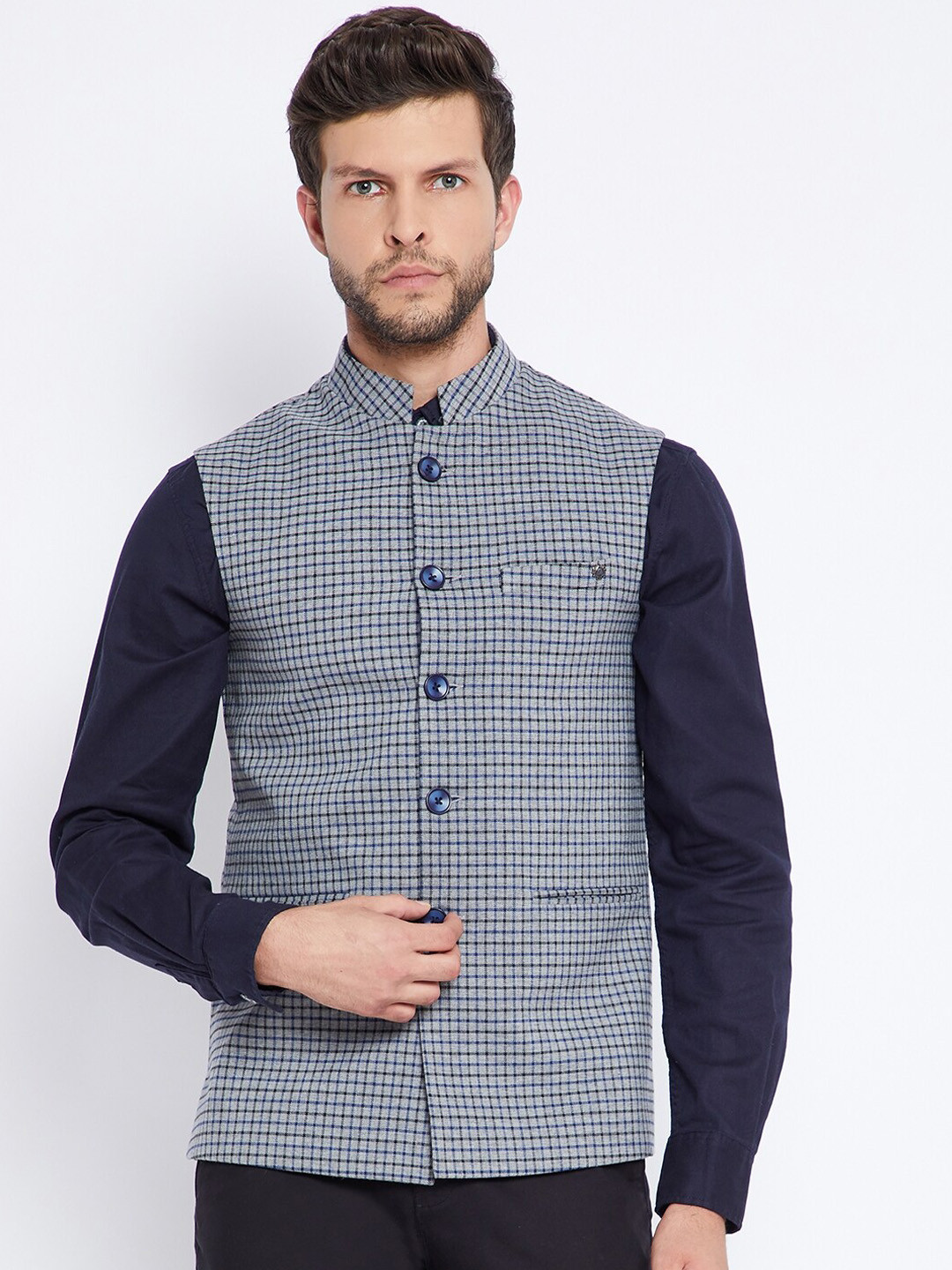 Crimsoune Club Mens Grey Checked Waist Coat
