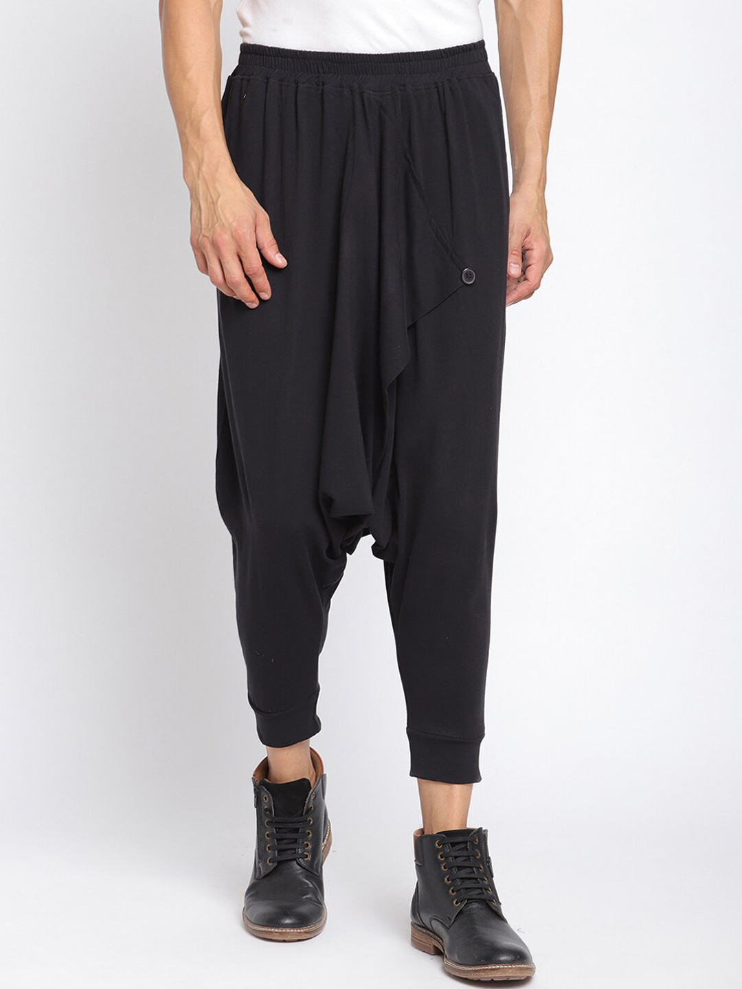 PUNK Men Black Solid Cotton Loose-Fit Dhoti Pants