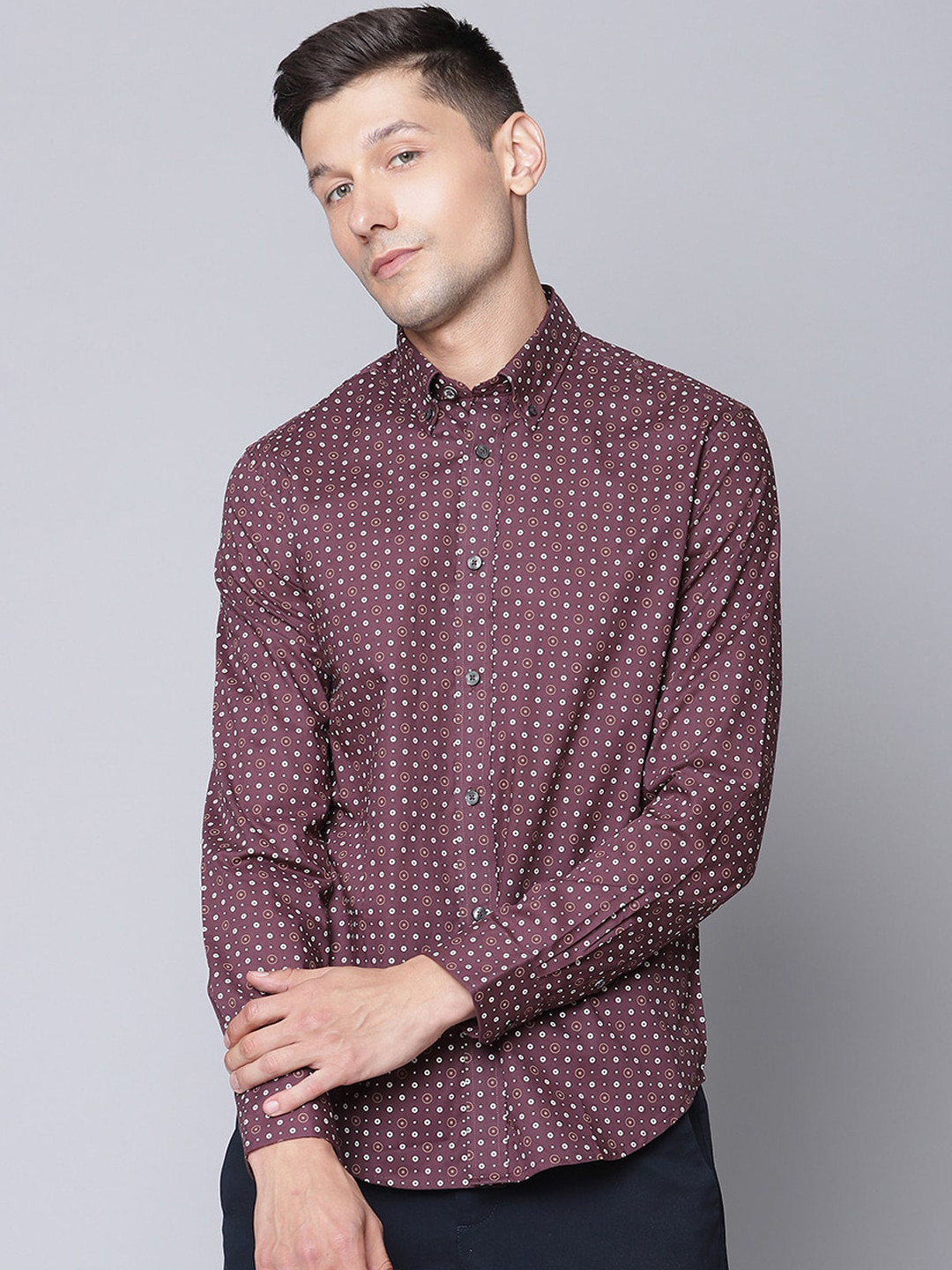 BEN SHERMAN Men Purple Opaque Printed Casual Cotton Shirt