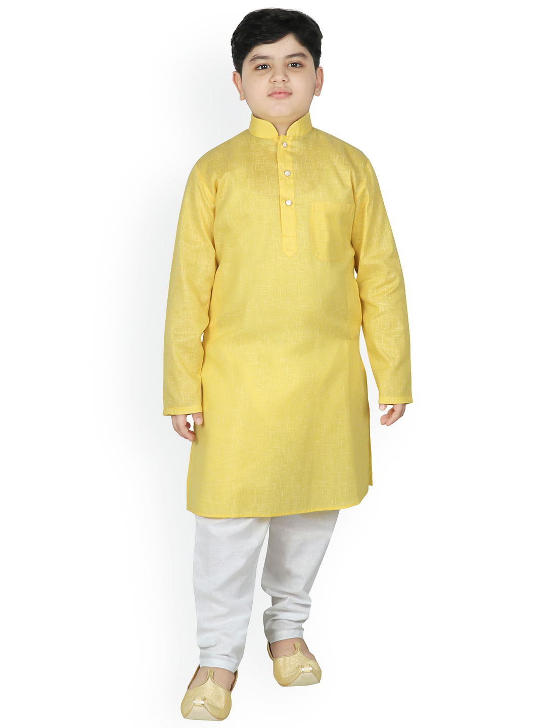 SG YUVRAJ Boys Yellow Textured Pure Cotton Kurta with Pyjamas