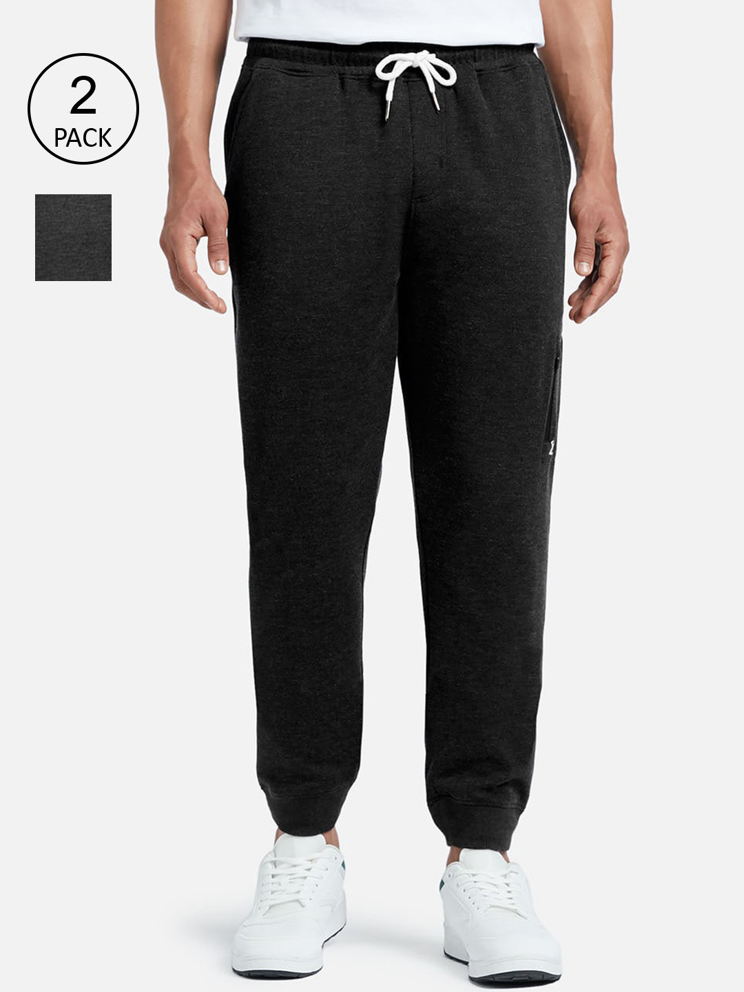 XYXX Pack Of 2 Men Black & Grey Cotton Joggers With Zipper Pocket