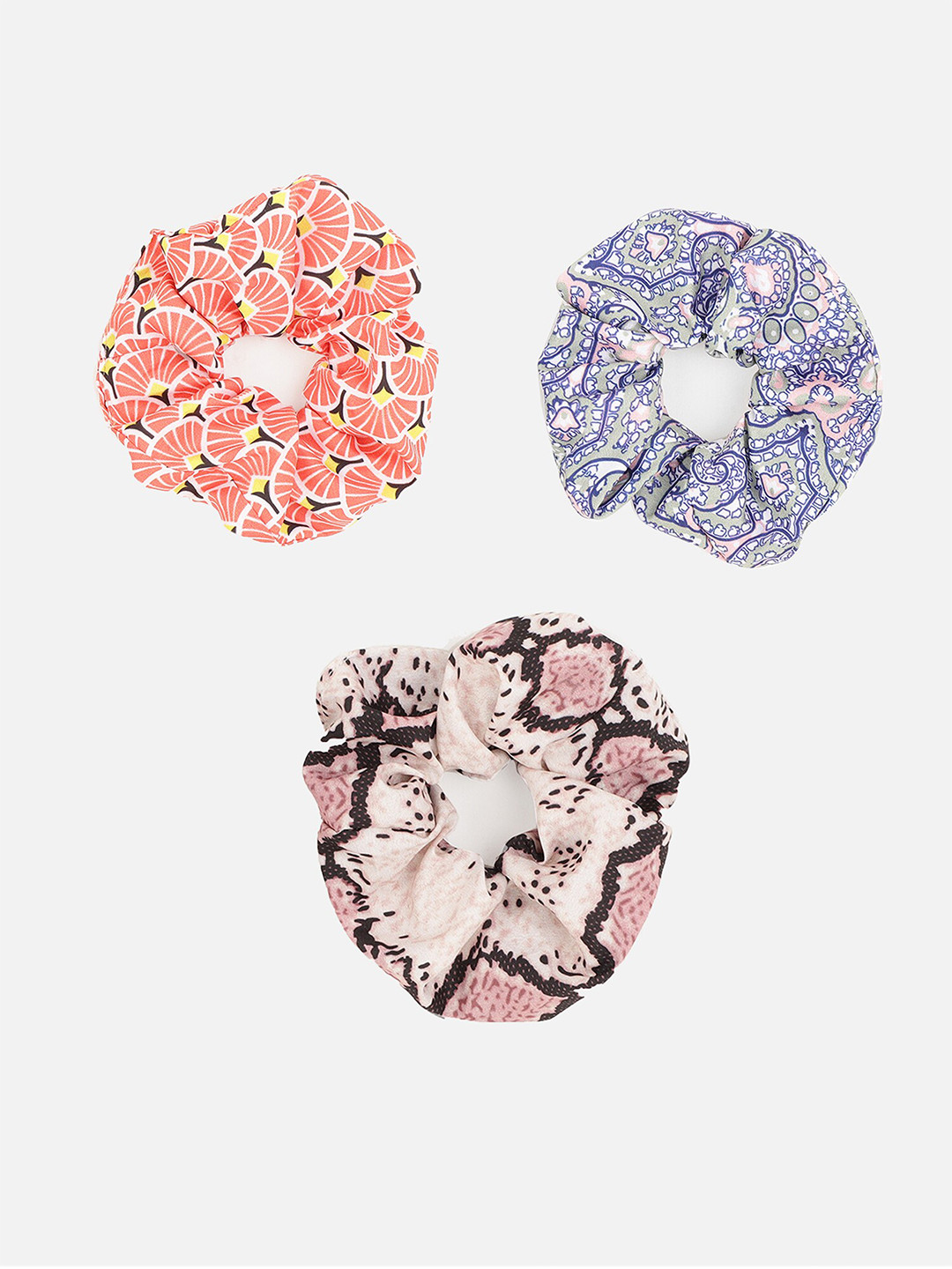 Aditi Wasan Women Set of 3 Printed Ponytail Holders Scrunchies