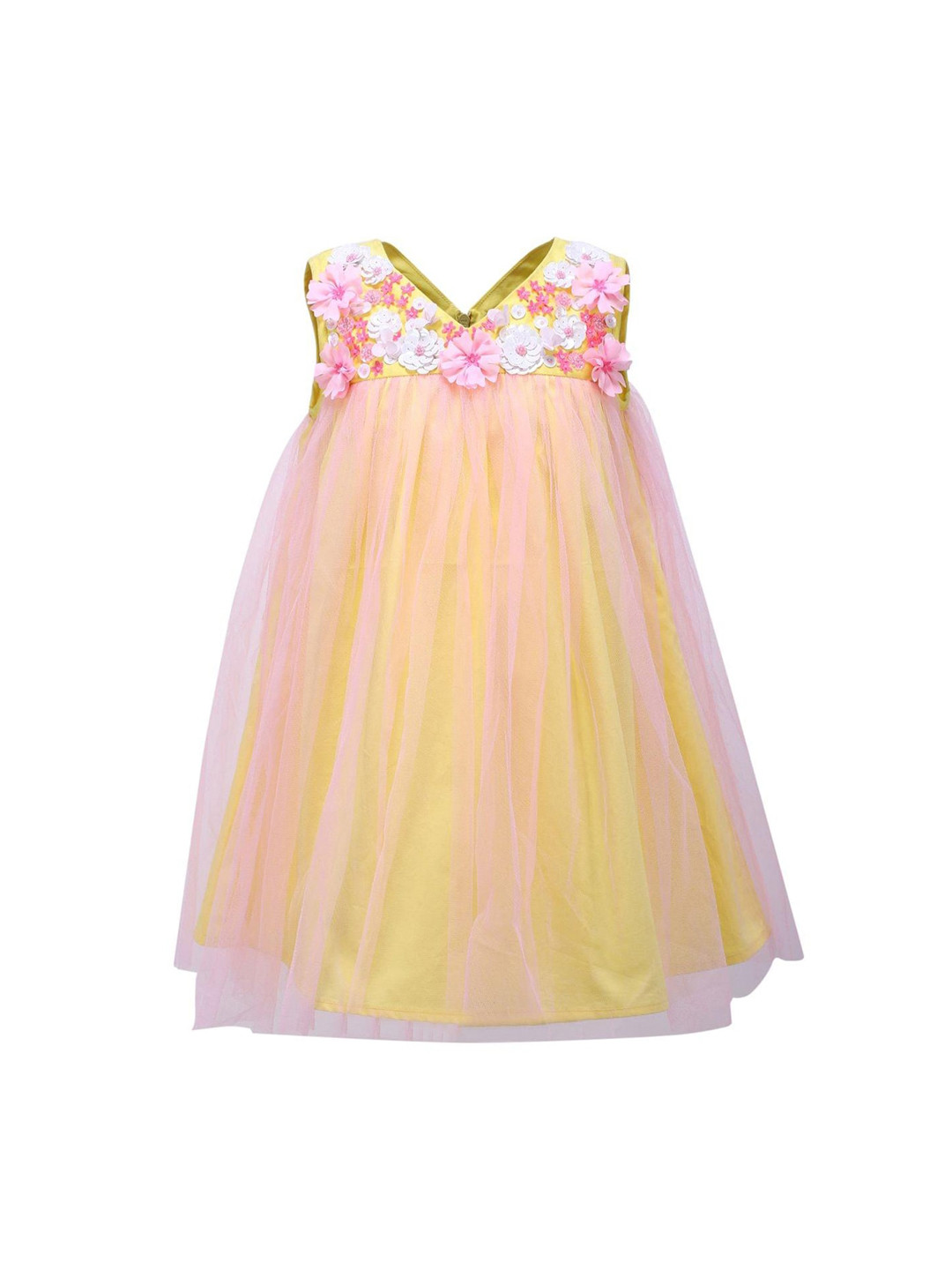 A Little Fable Girls Yellow Applique A-Line Dress
