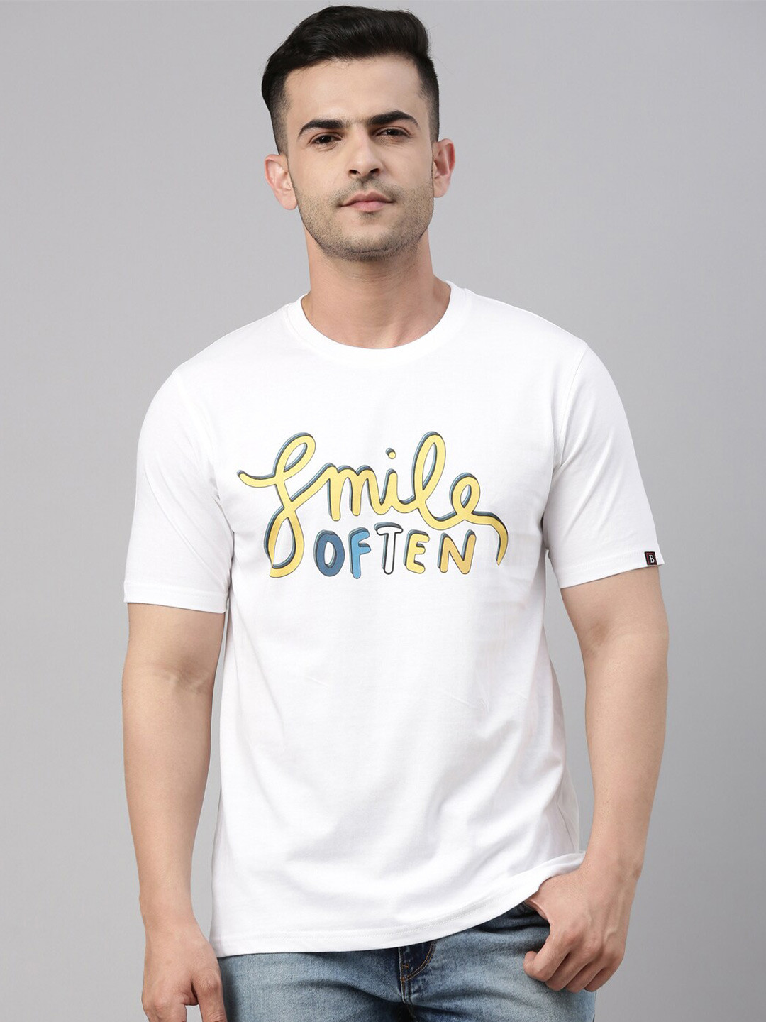 Bushirt Men White Printed Pure Cotton T-shirt
